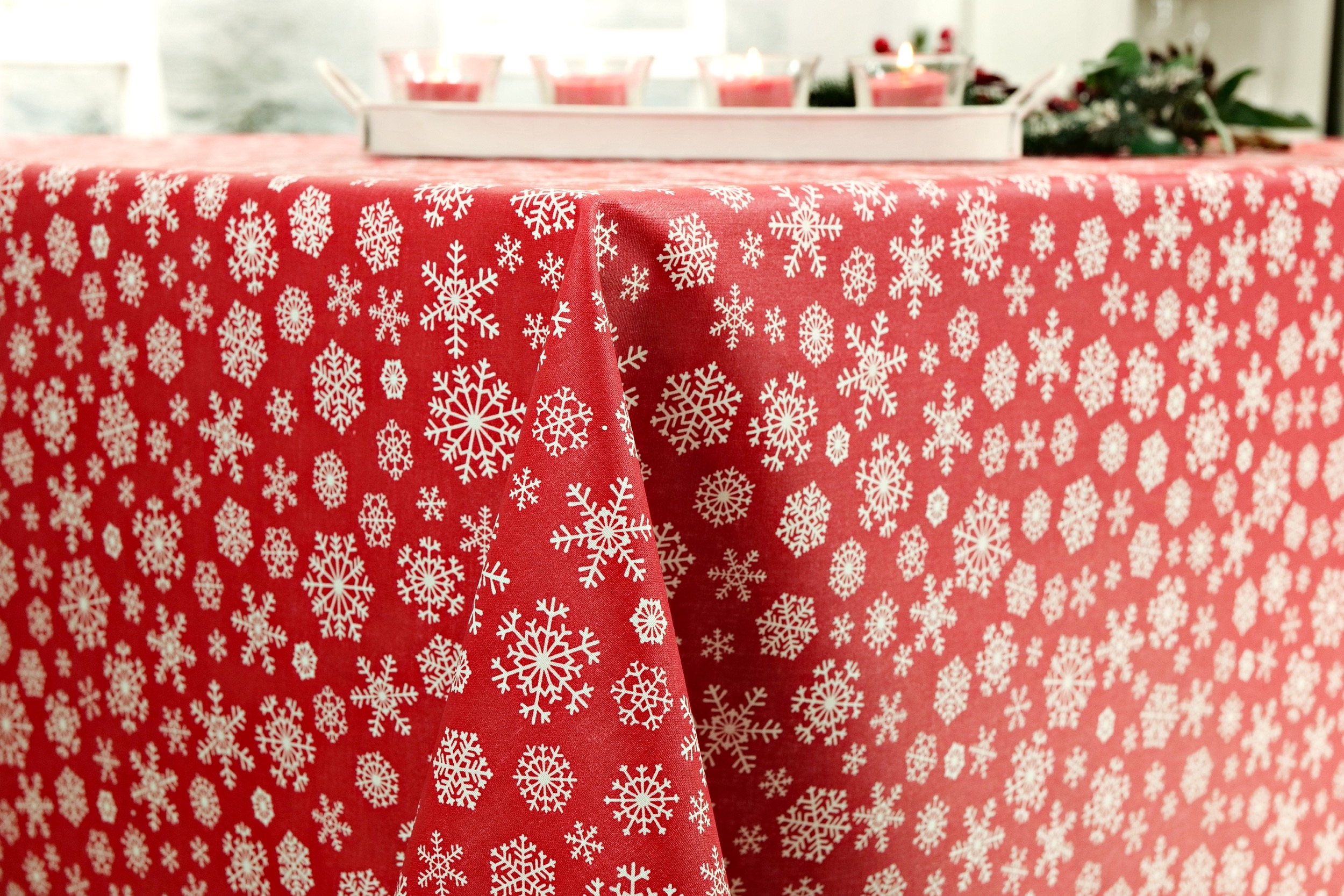 Abwaschbare Tischwäsche Rot Weihnachtsmotiv Schneeflocke Breite 120 cm