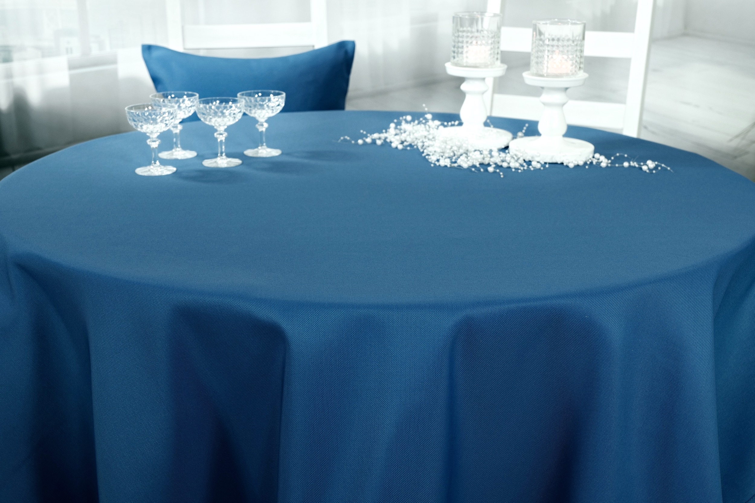 Tischdecke Blau einfarbig Vivaldi ab 80 cm bis 200 cm RUND