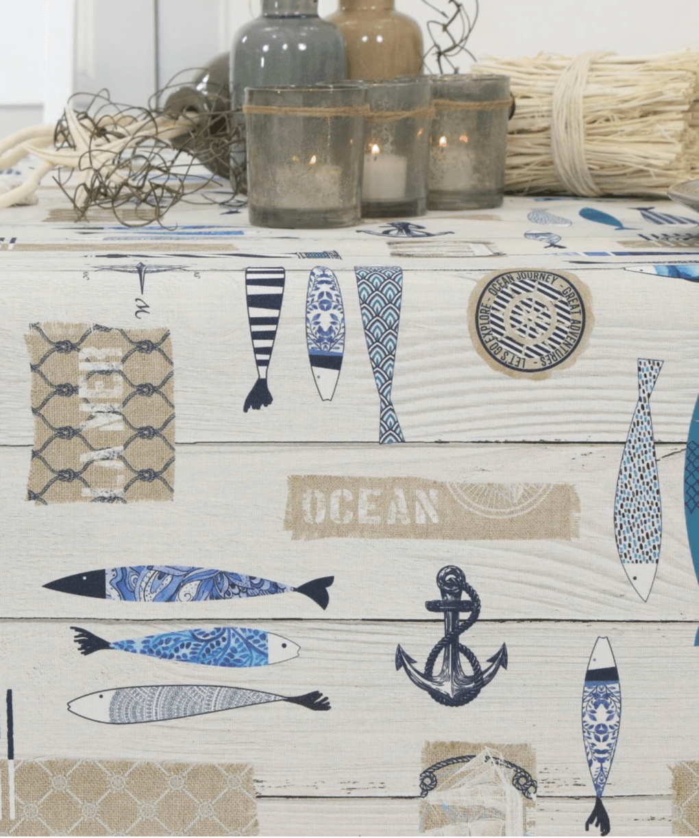 Maritime abwaschbare Tischdecke mit Motiv Fische
