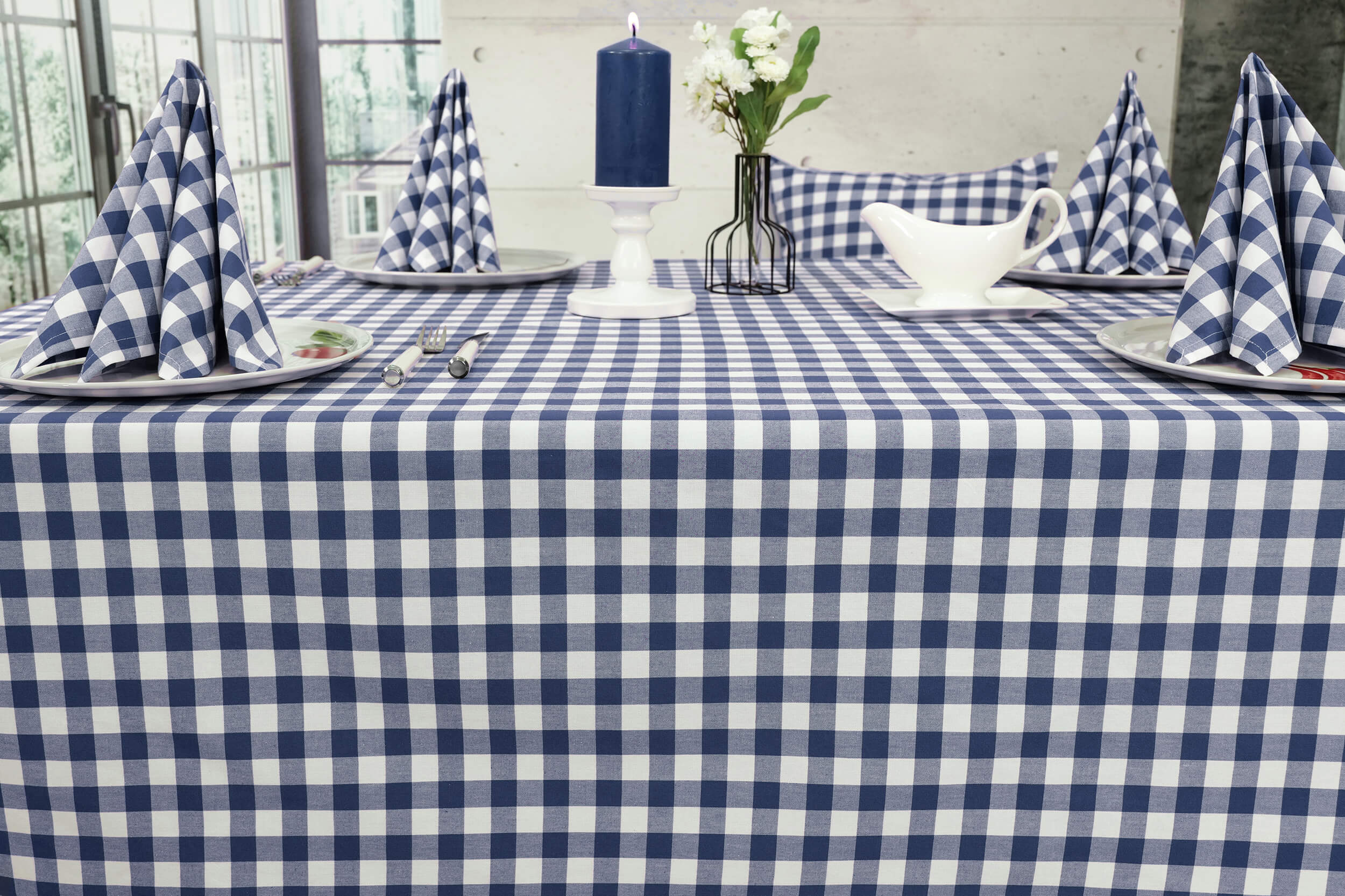 Karierte Tischdecke Blau Weiß Cuadros Breite 110 cm