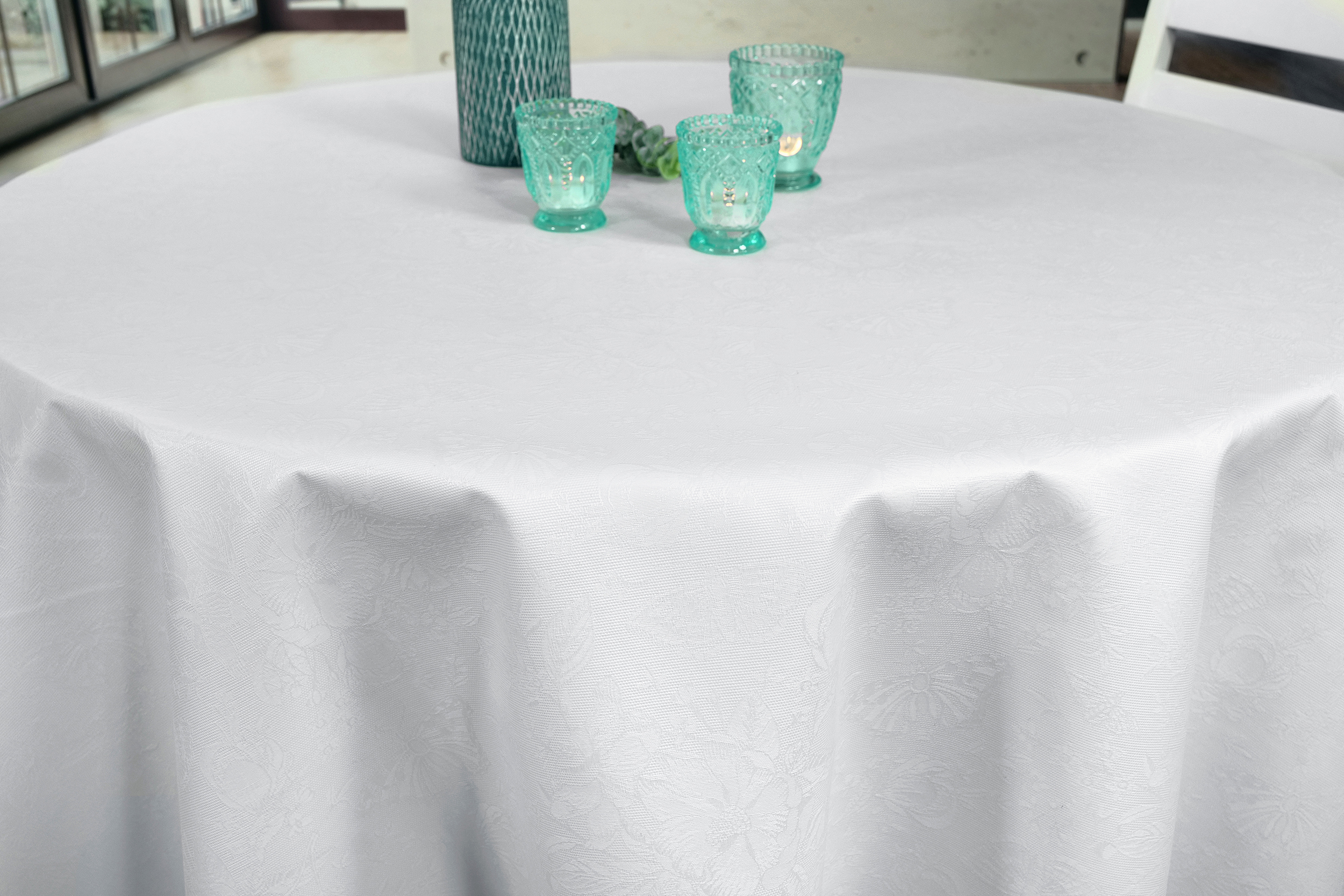 Tischdecke abwaschbar Weiß gemustert Helen ab 80 cm bis 178 cm RUND