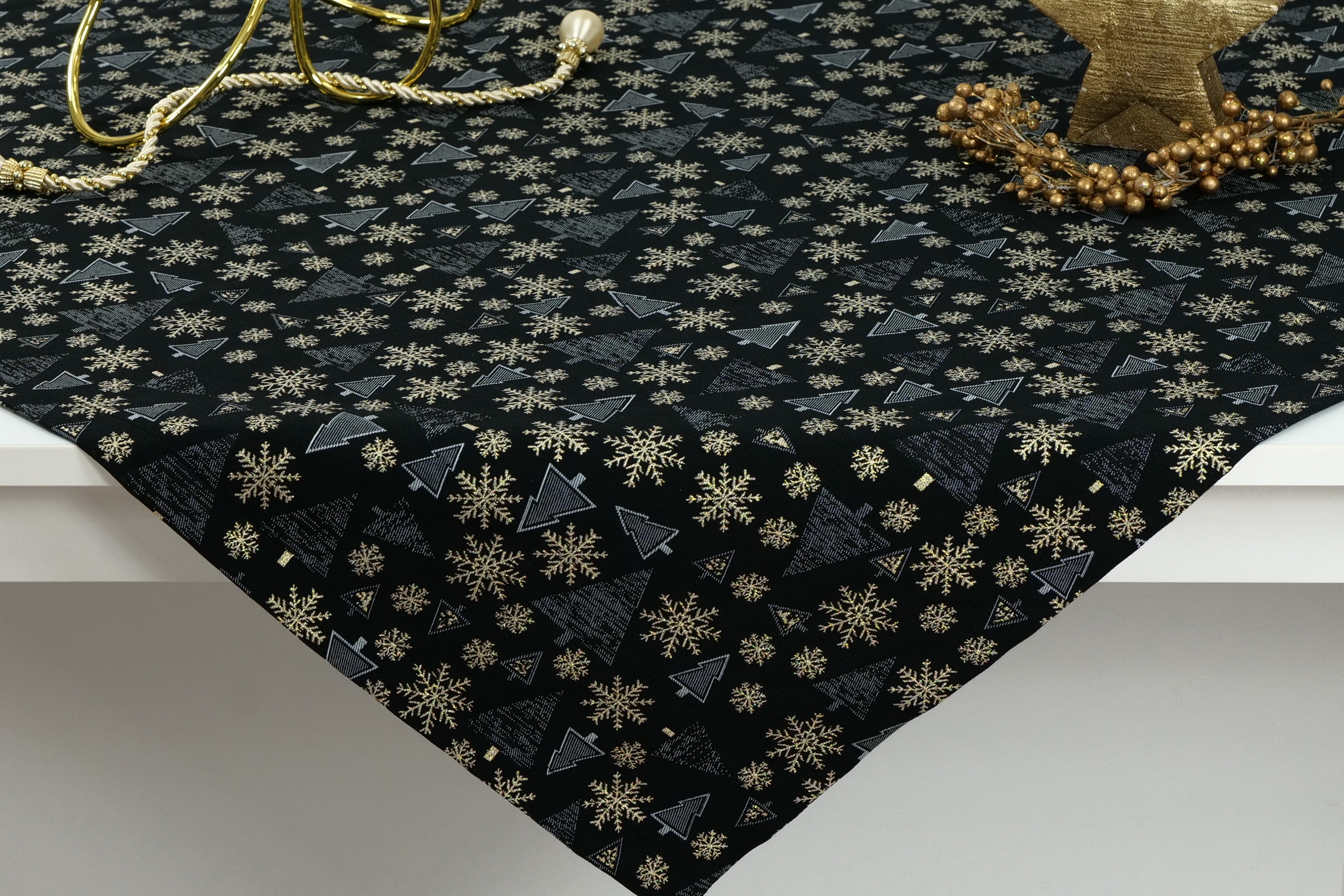 Weihnachtstischdecke Schwarz Gold Muster Festlichkeit ab 80x80 cm - 200x200 cm QUADRATISCH