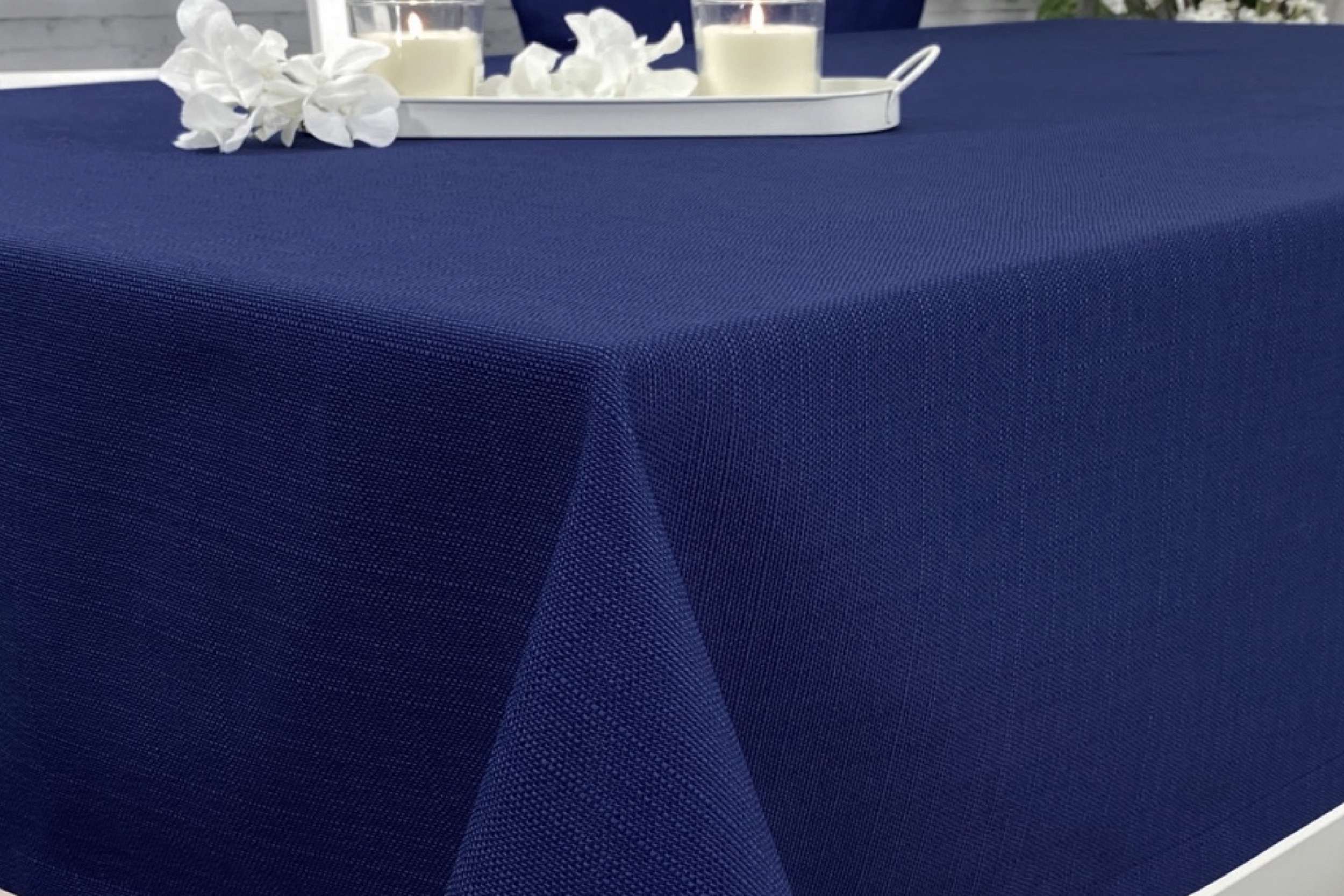 Tischdecke mit Fleckschutz  Evita Blau Uni Breite 150 cm