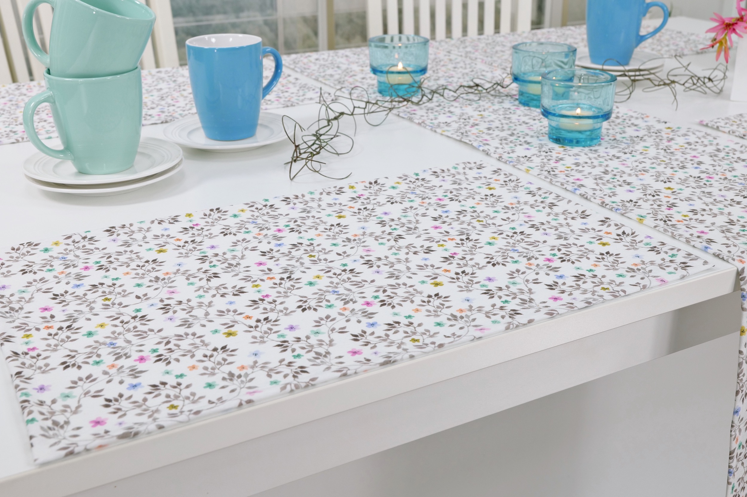 Tischset abwaschbar Cremeweiß geblümt Primavera Größe 30x48 cm Platzset