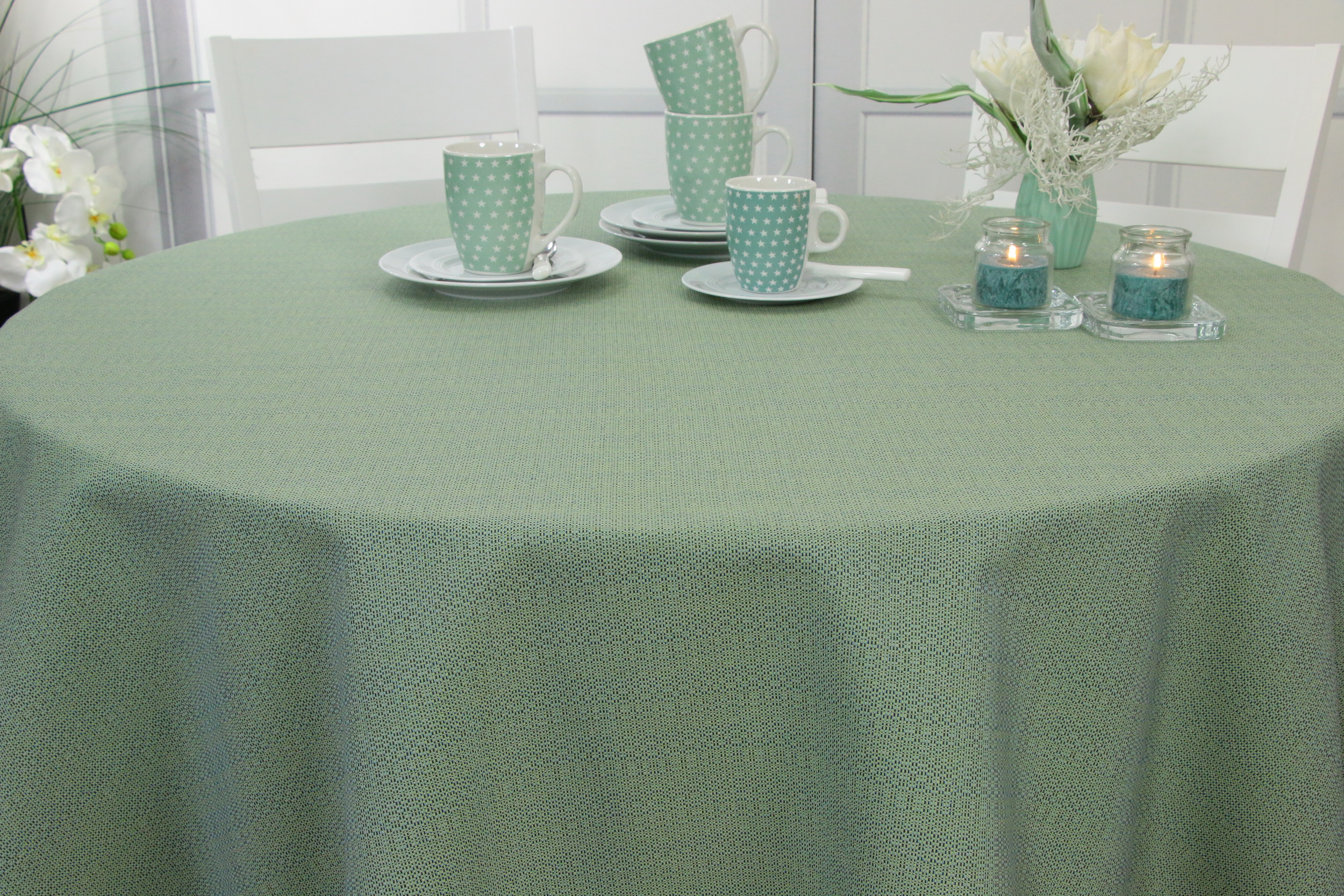 Tischdecke mit Fleckschutz Grün Alma ab 80 cm bis 200 cm RUND