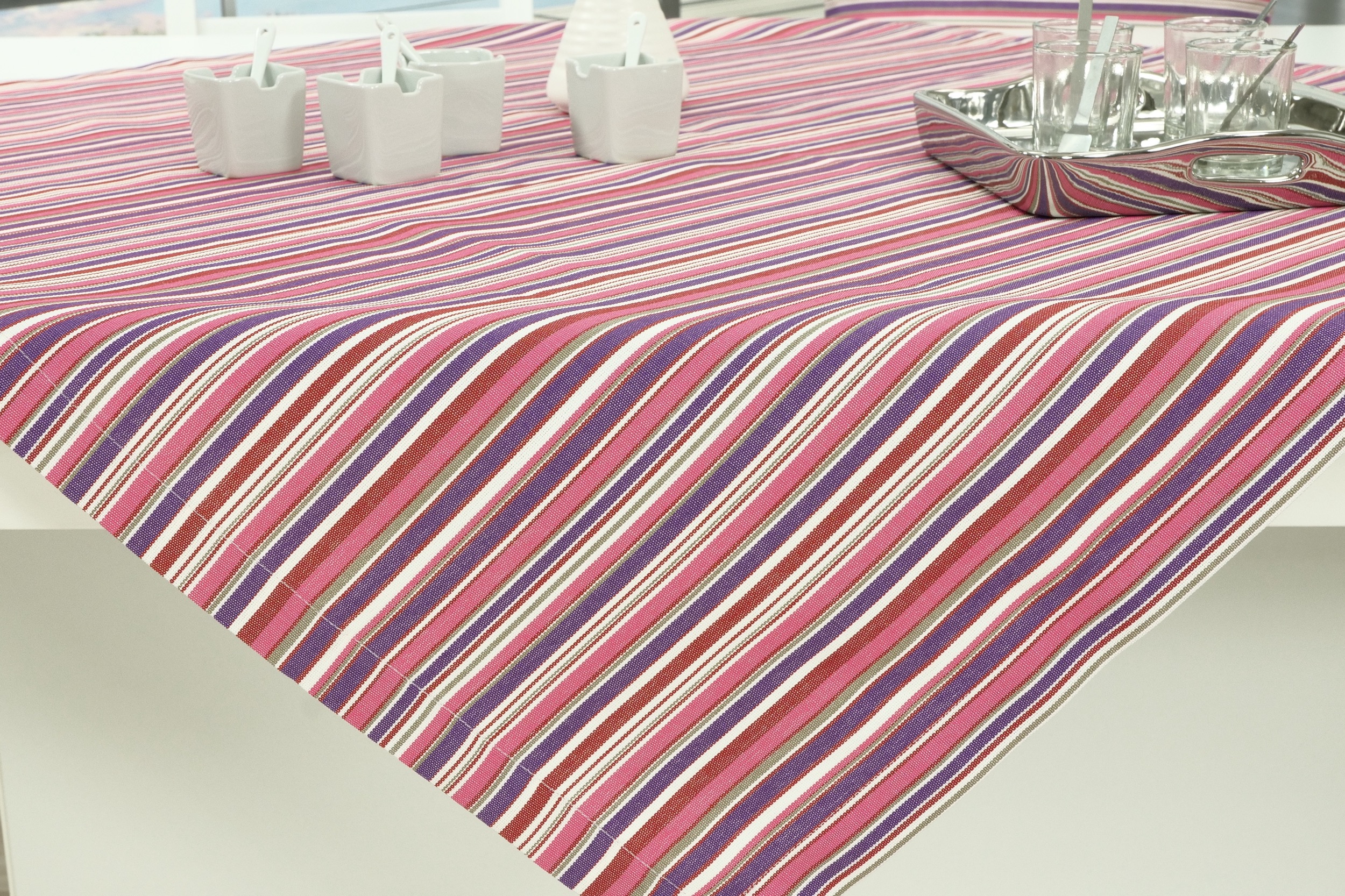 Tischdecke mit Fleckschutz Pink striped Outside ab 80x80 cm - 200x200 cm QUADRATISCH