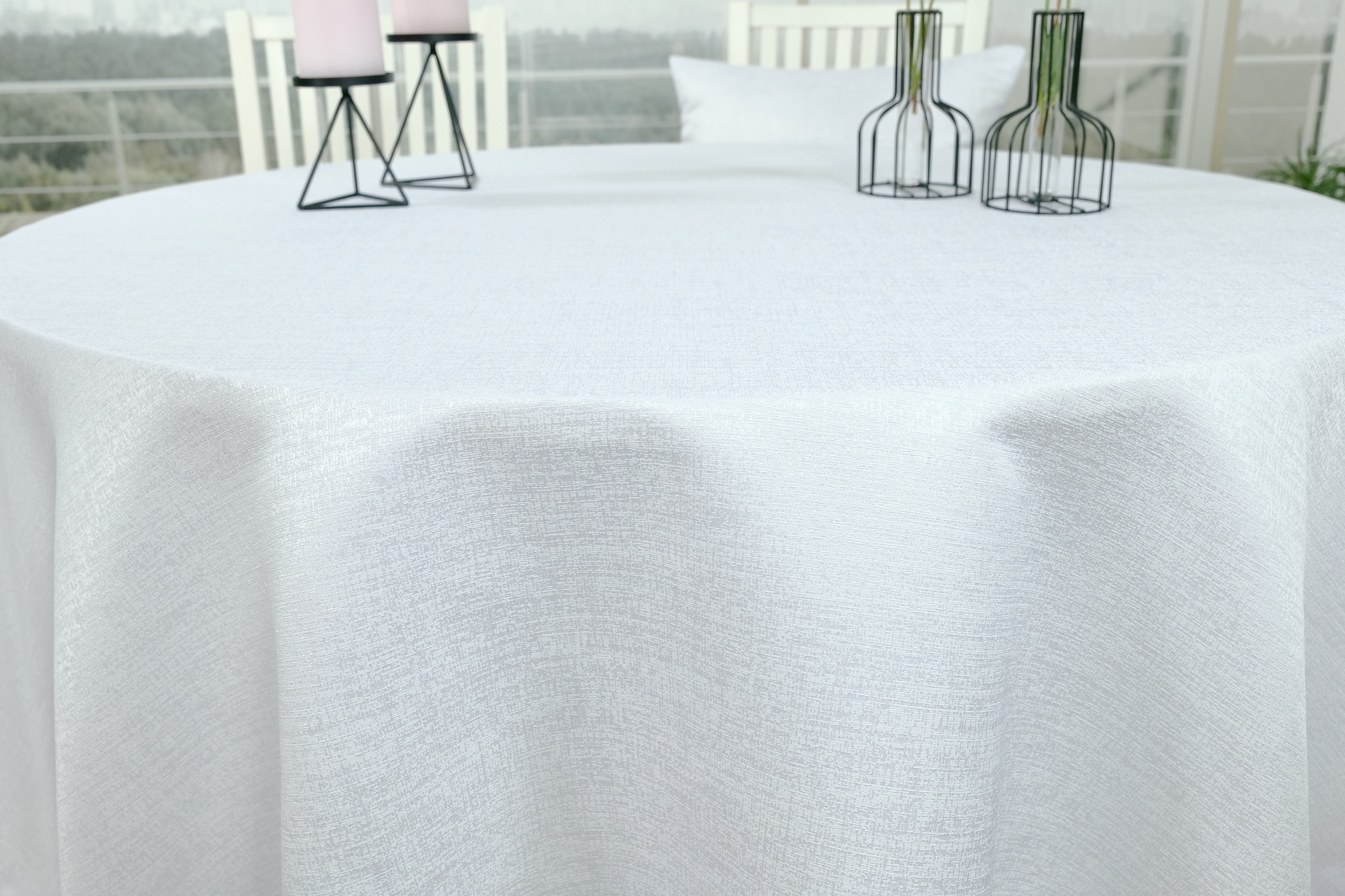 Tischdecke mit Fleckschutz Weiß Muster dezent klassisch Jana ab 80 cm bis 160 cm RUND