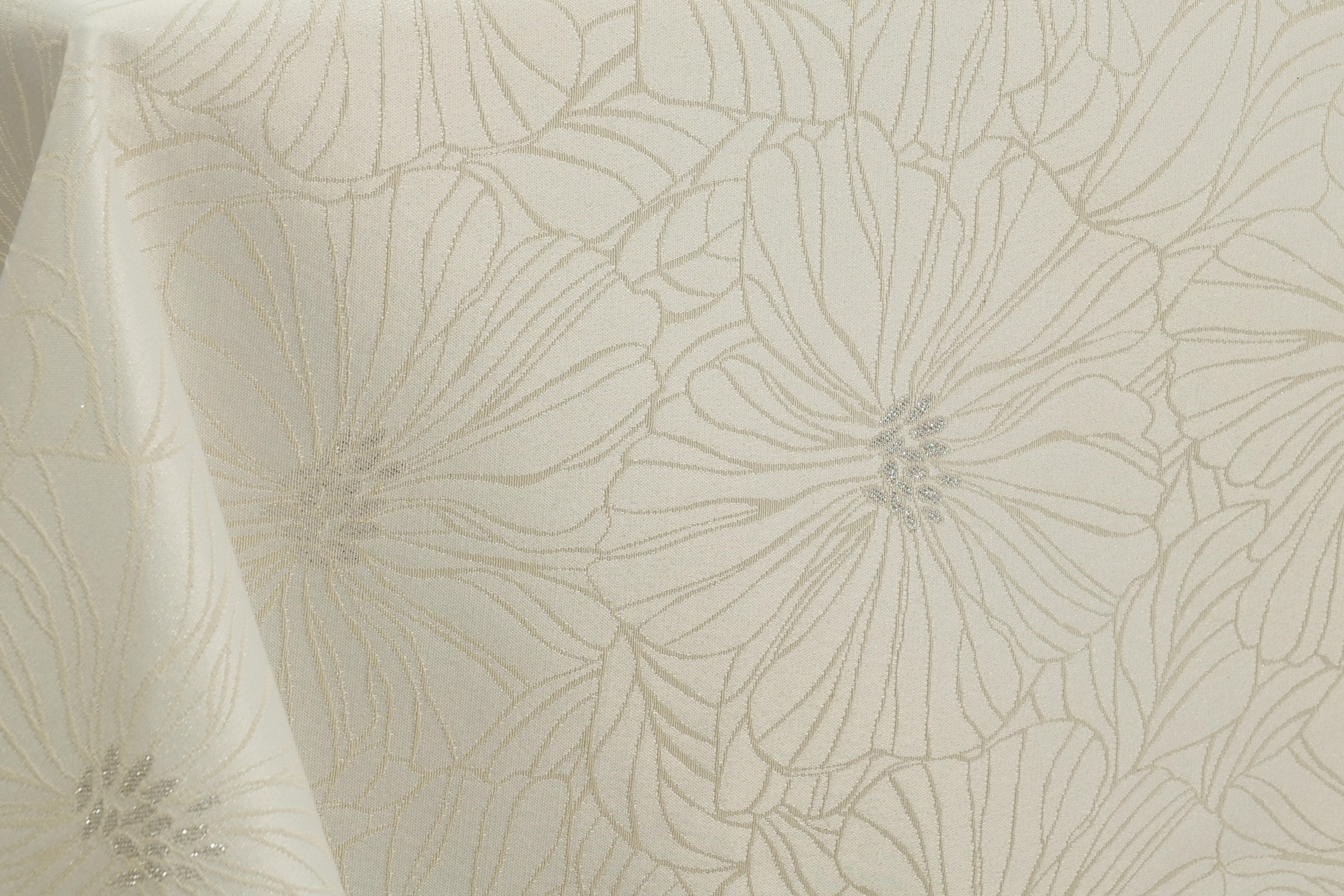 Tischdecke Ecru Silber Hibiskus Breite 100 cm