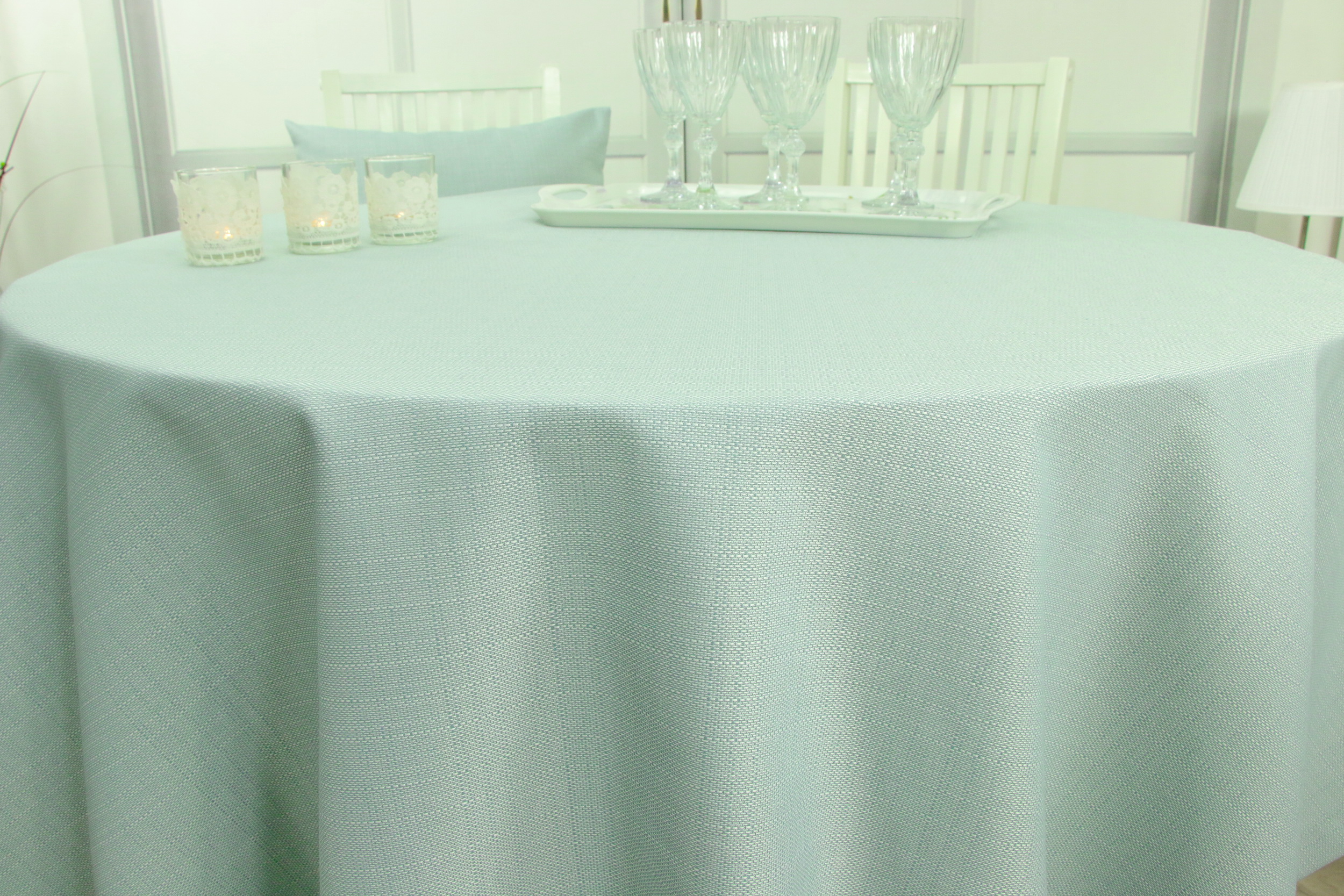 Tischdecke mit Fleckschutz Evita Perlmint Uni ab 80 cm bis 200 cm RUND