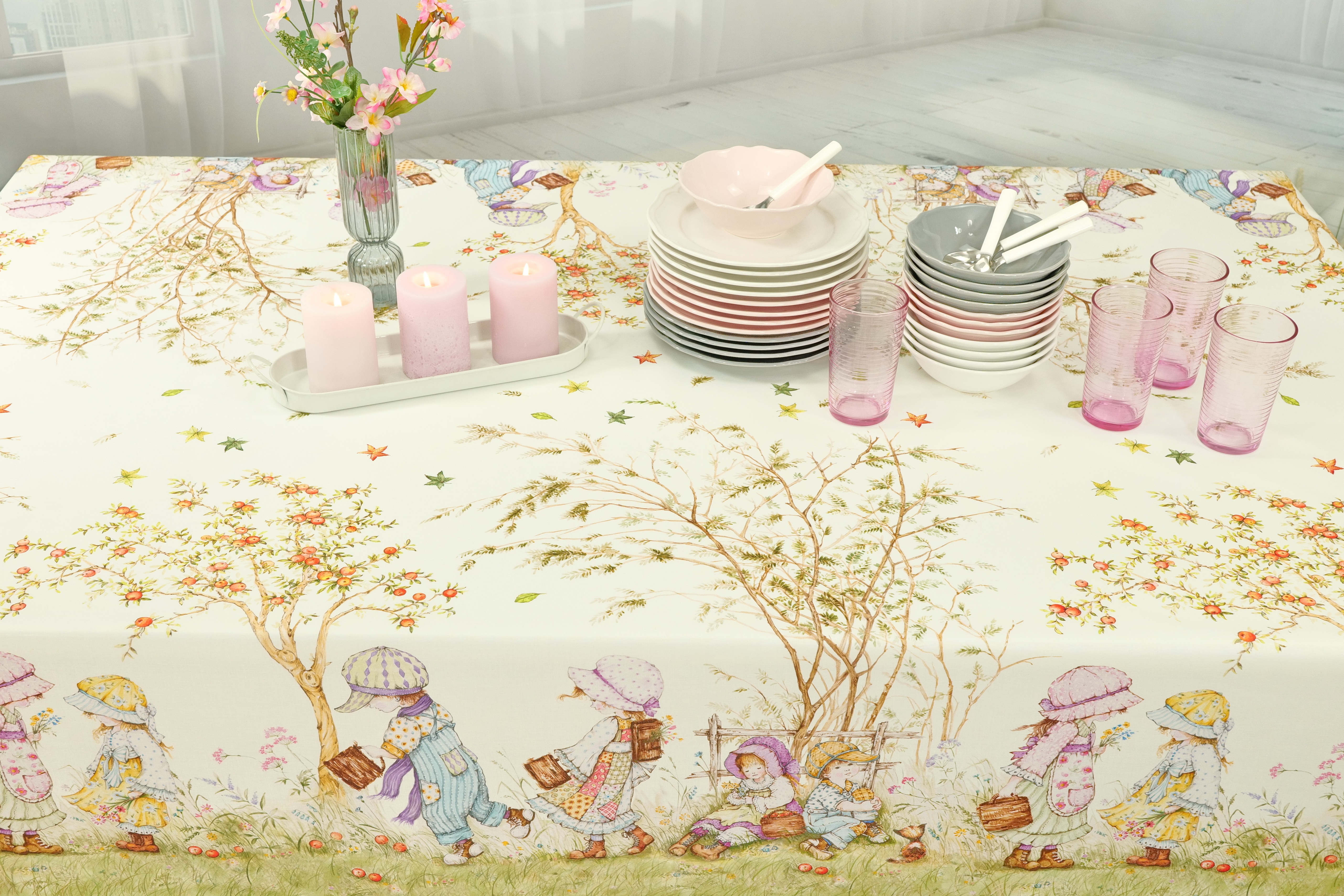 Abwaschbare Tischdecke mit Muster Blumenmädchen Breite 135 cm