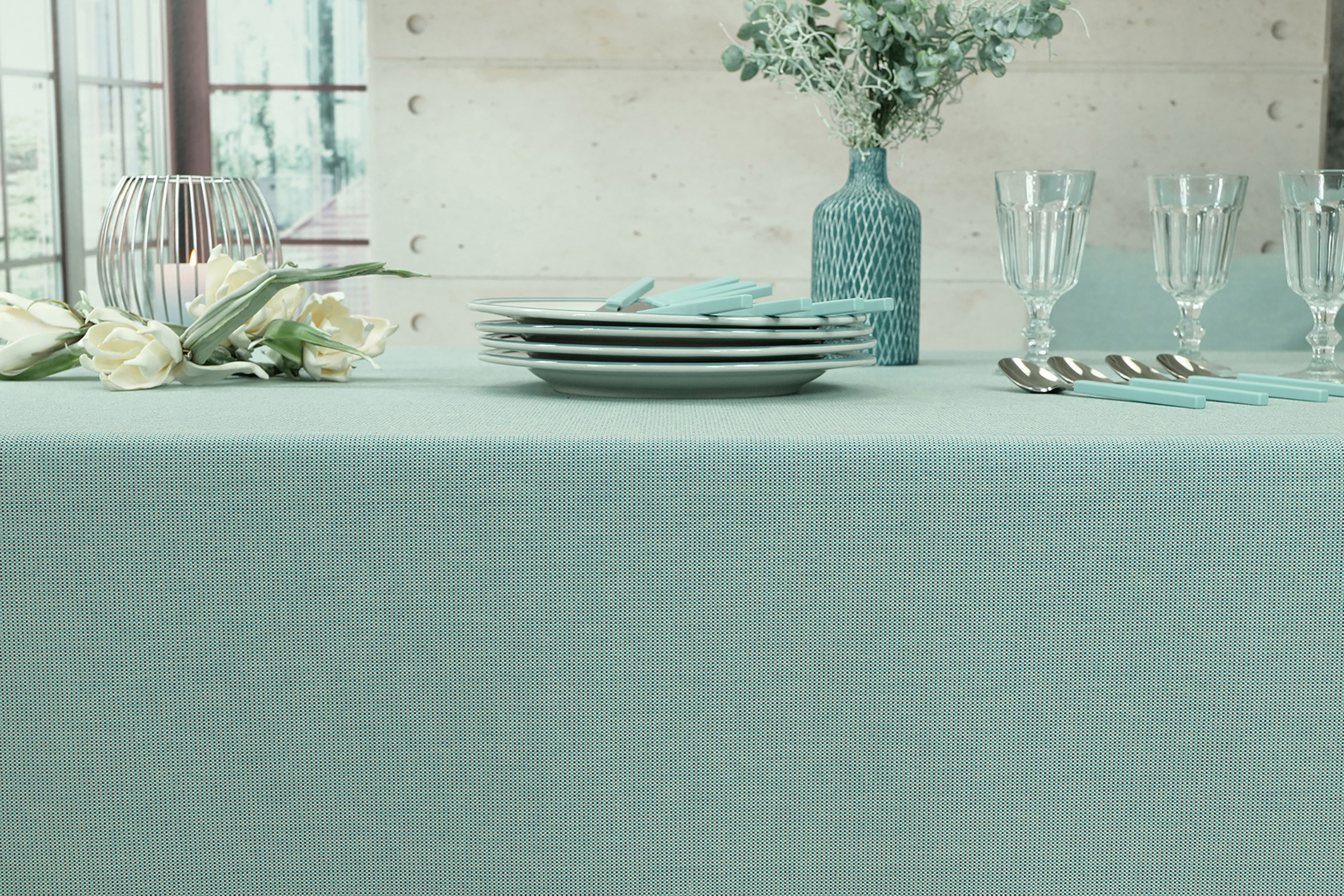 Tischdecke mit Fleckschutz Hellblau uni Manchester Breite 90 cm