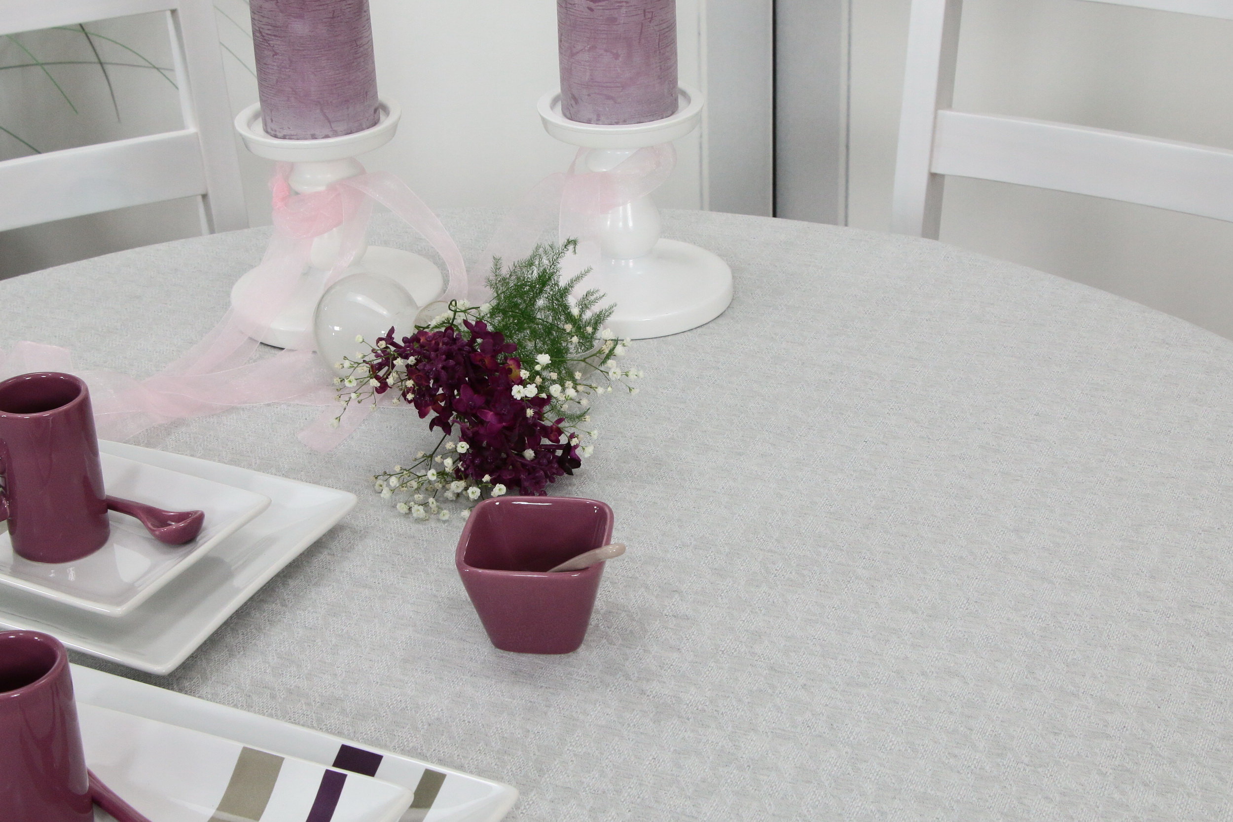 Tischdecke mit Fleckschutz Evita Perlgrau Muster Breite 120 cm OVAL