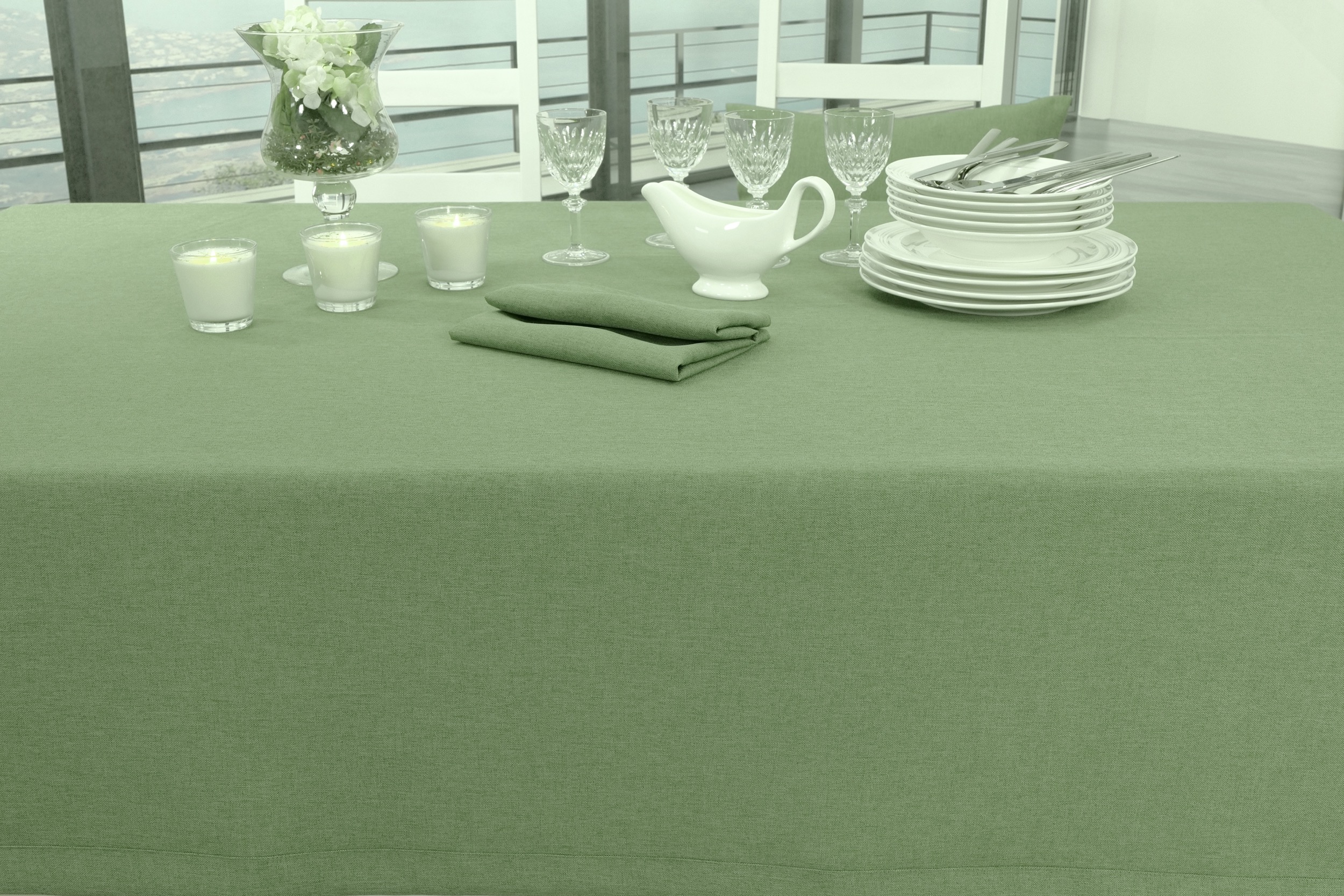 Edle Tischdecke Grün einfarbig Peony Breite 100 cm