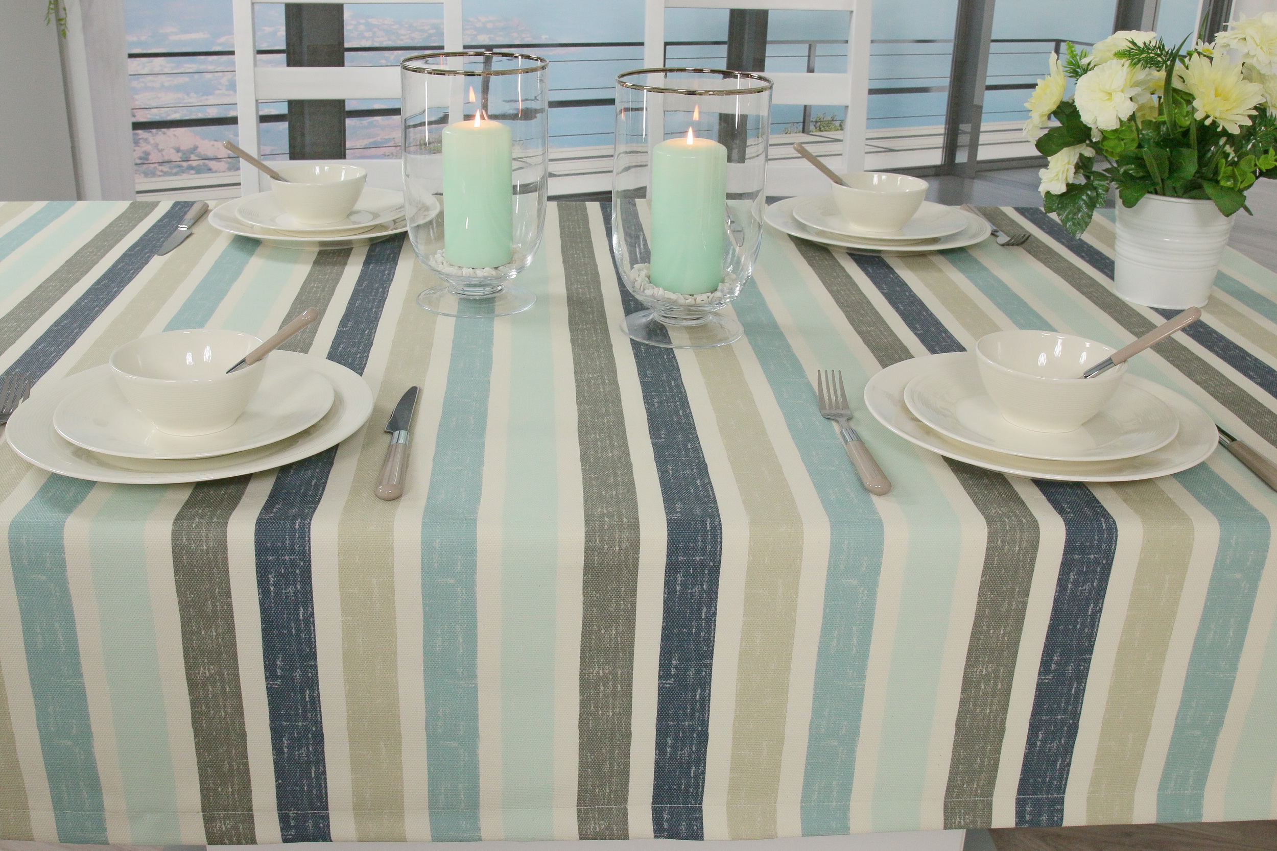 Tischdecke mit Fleckschutz Mint Streifen Venezia Breite 90 cm