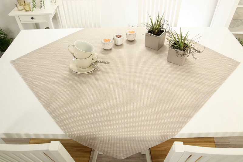 Tischdecke Beige Pünktchen Weiß Pia ab 80x80 cm - 200x200 cm QUADRATISCH