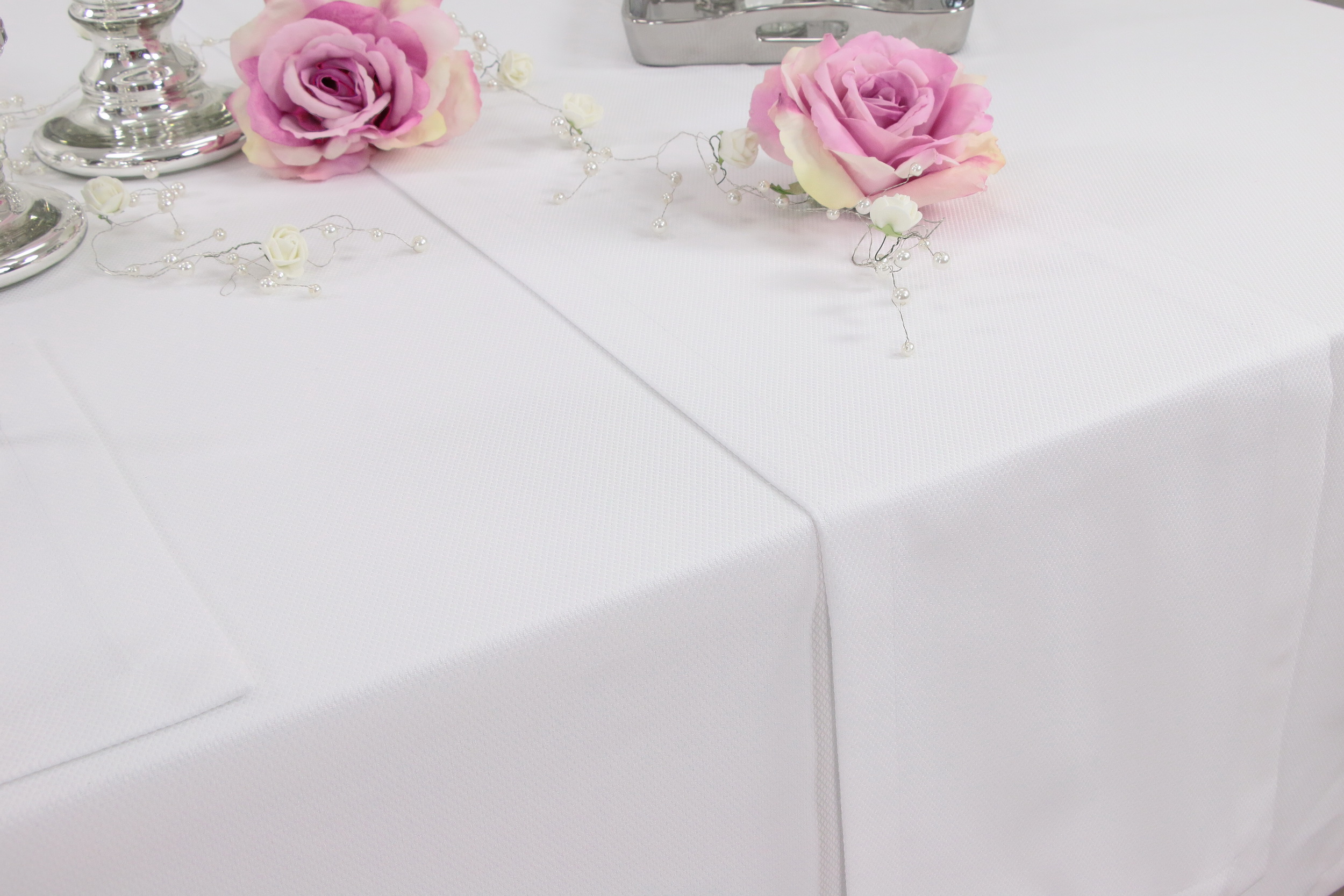 Tischdecke Weiß einfarbig feines Rautenmuster Breite 160 cm