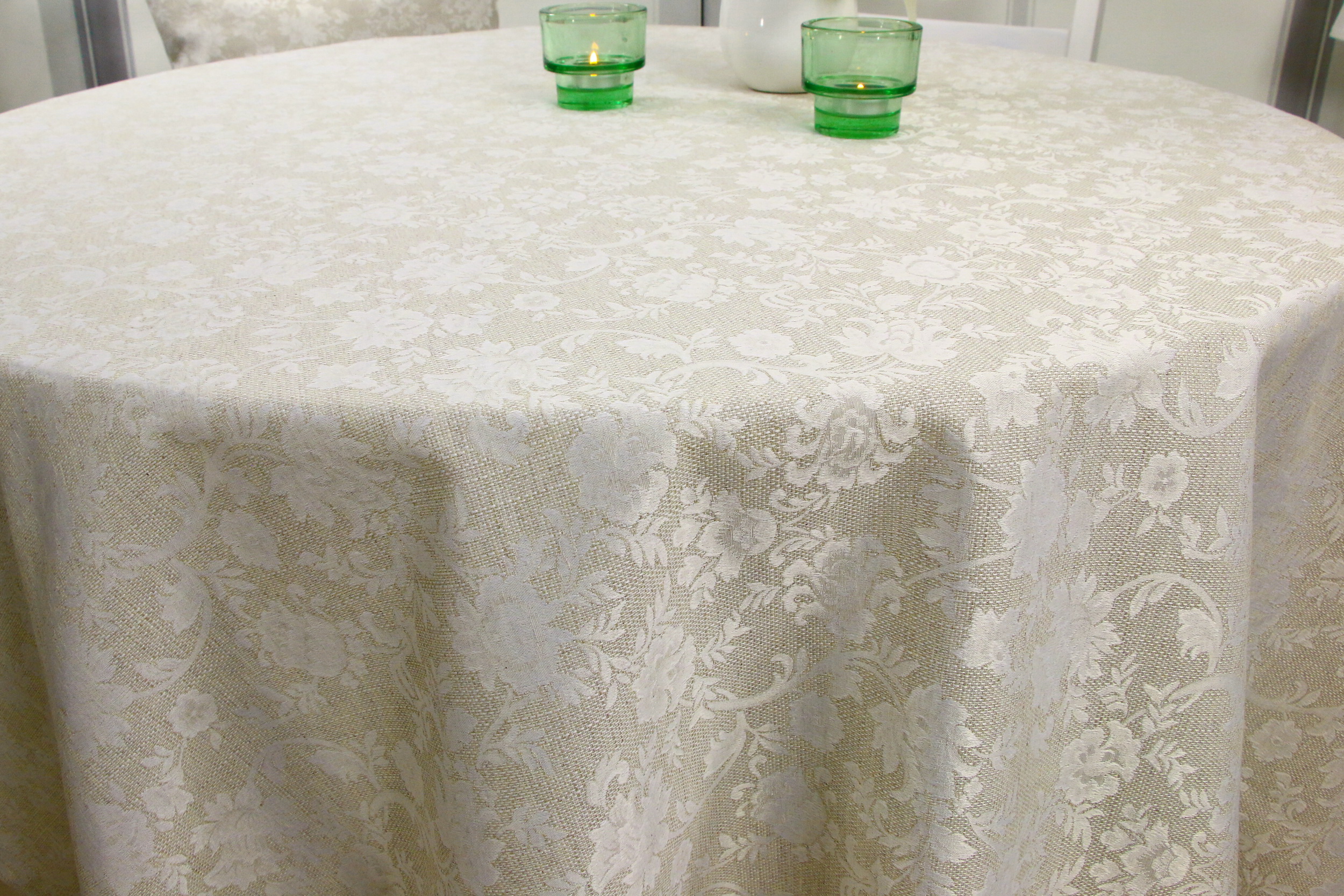 Tischdecke mit Fleckschutz Evita Perlbeige Ranke ab 80 cm bis 200 cm RUND