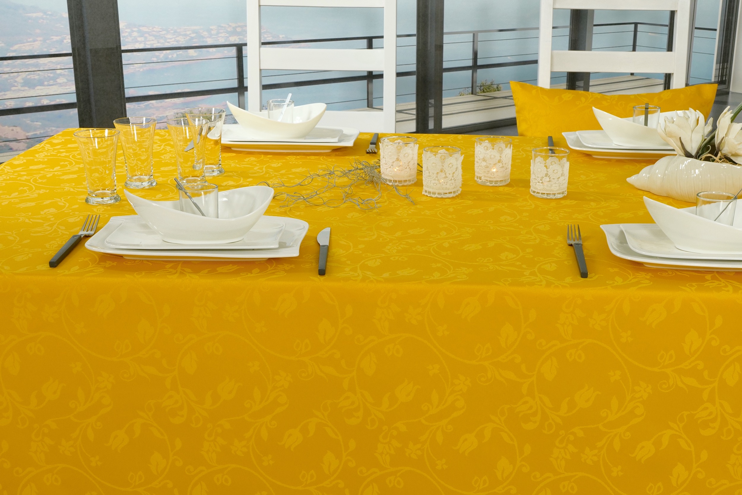 Tischdecke mit Fleckschutz Gelb Blütenranke Fresh Breite 110 cm