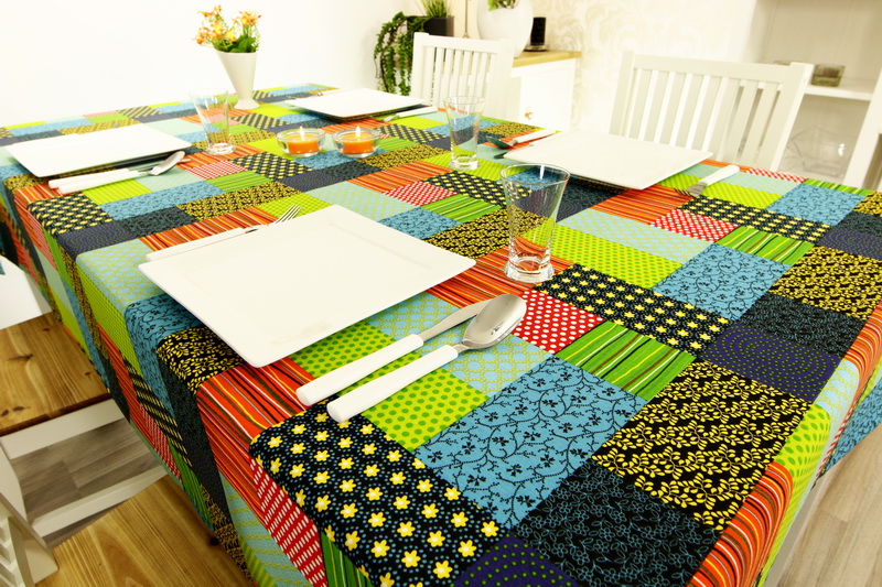 Tischdecke in Patchwork Design Bunt Breite 150 cm