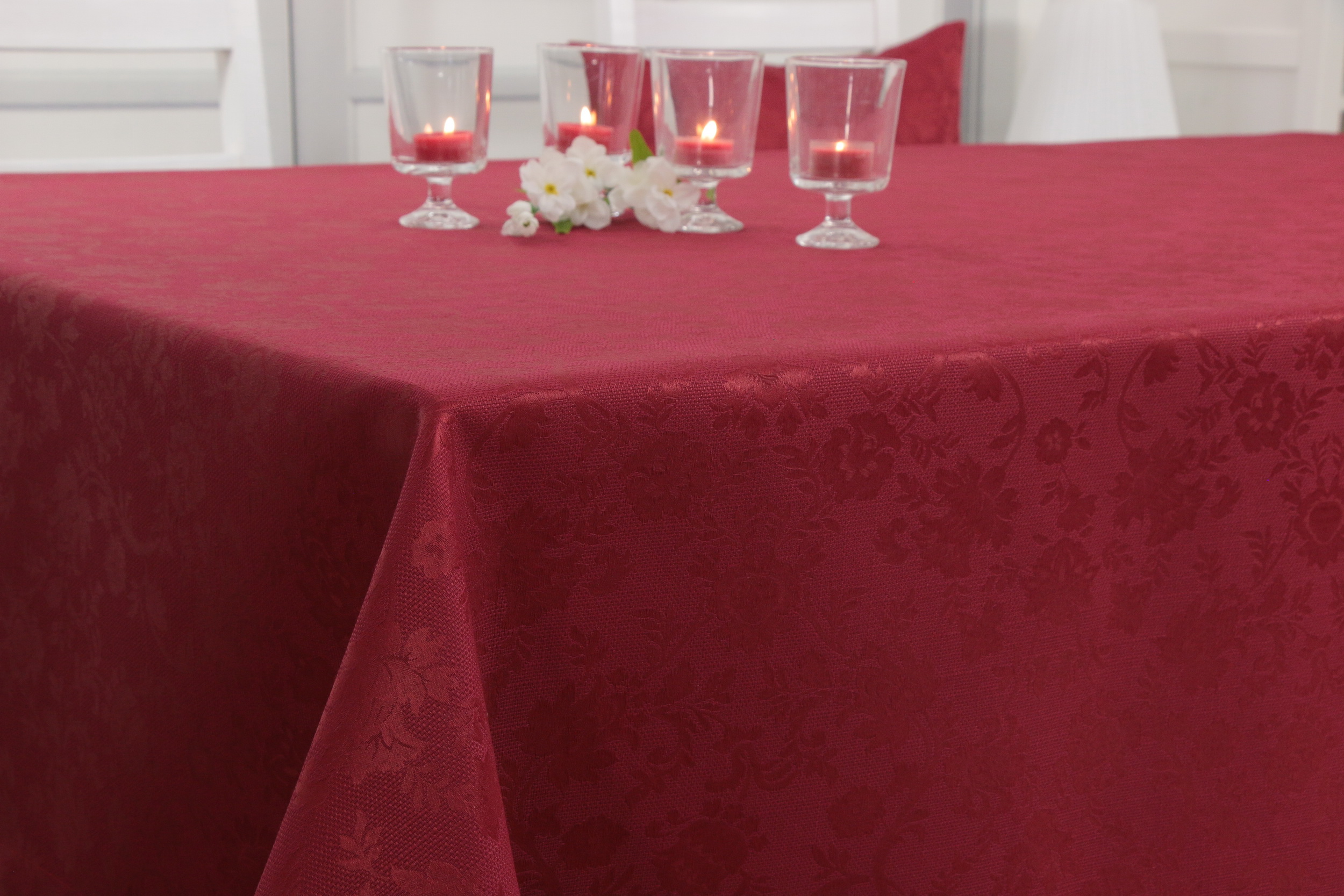 Tischdecke mit Fleckschutz Evita Perlrot Ranke Breite 100 cm