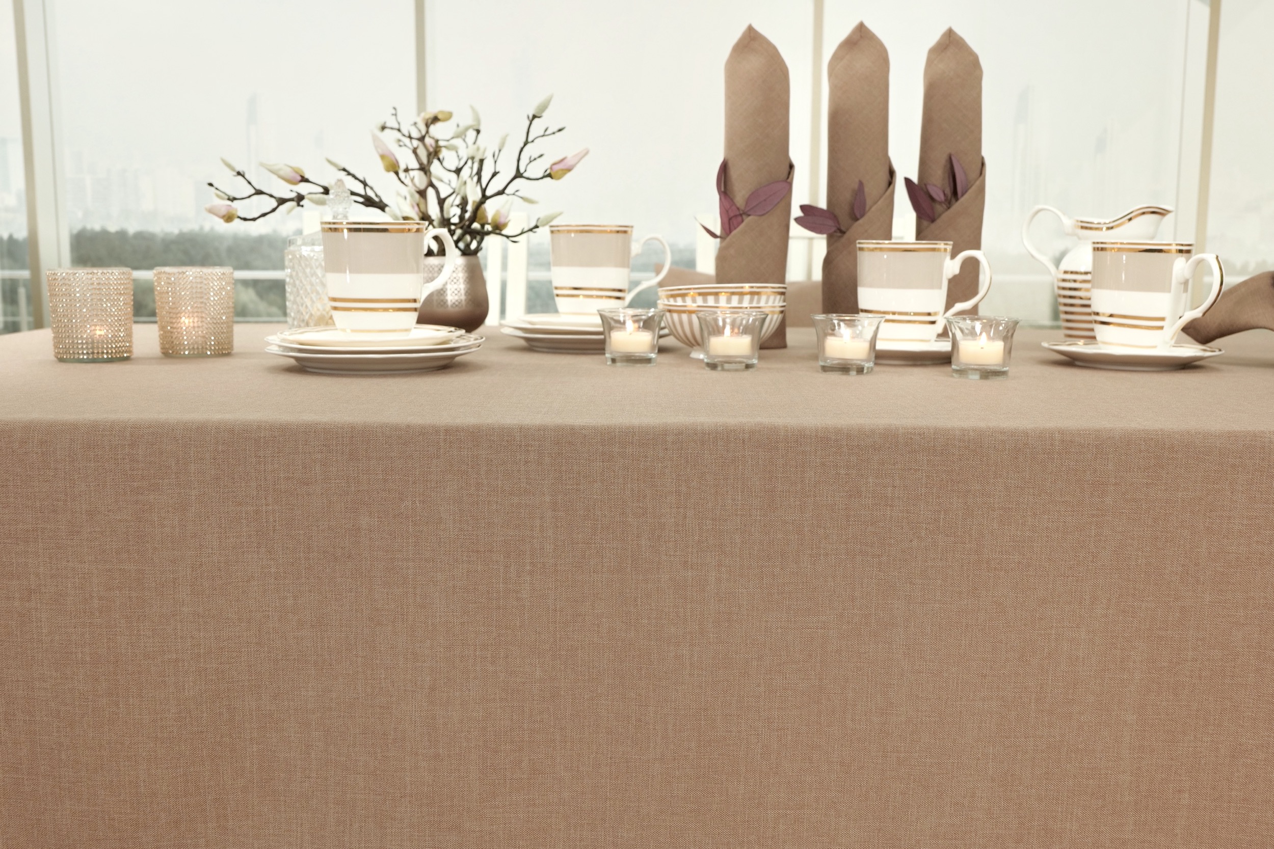 Tischdecke mit Fleckschutz Braun uni Leinenoptik Valerie Breite 100 cm