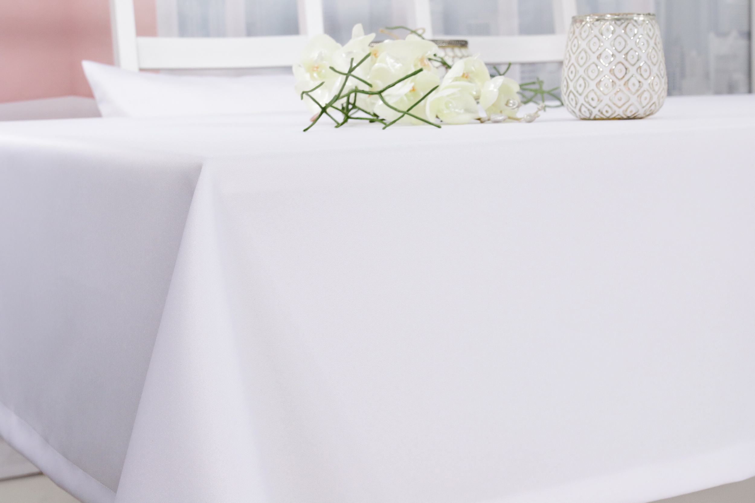 Damast Tischdecke Weiß uni mit Fleckschutz Breite 90 cm