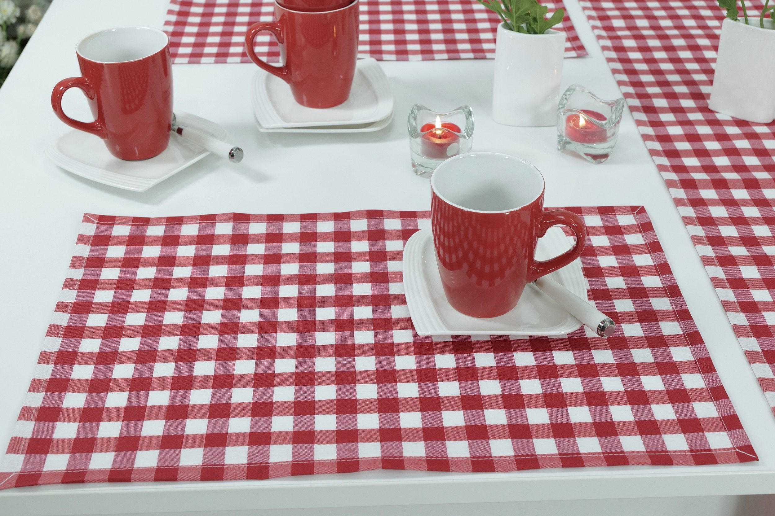 Tischset abwaschbar Karo Rot Weiß Bavaria Größe 32x42 cm Platzset