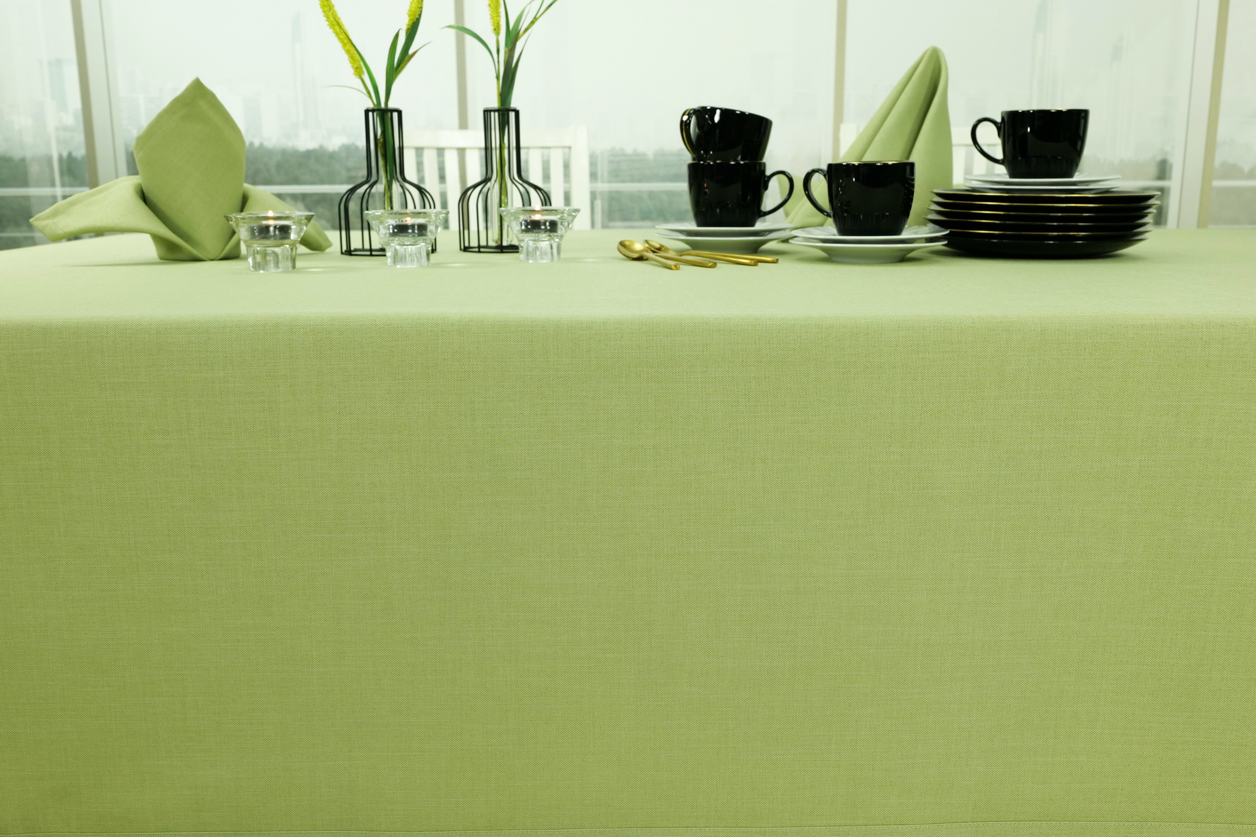 Tischdecke mit Fleckschutz Apfelgrün uni Leinenoptik Valerie Breite 120 cm