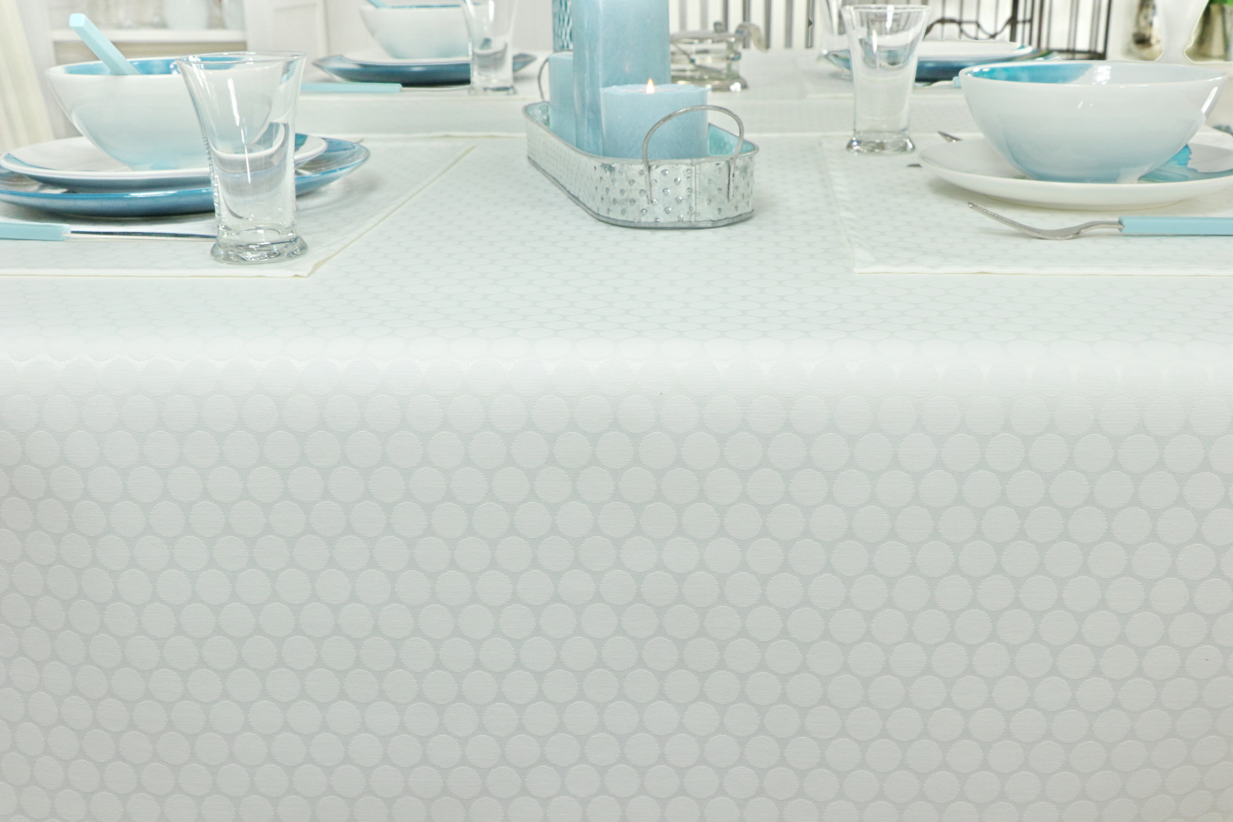 Tischdecke abwaschbar Weiß gepunktet Gaugin Breite 130 cm