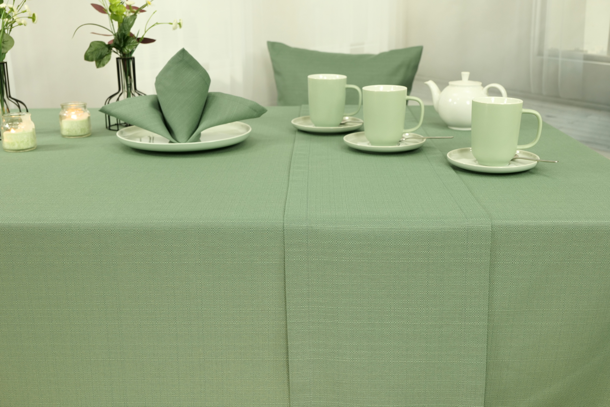 Tischdecke mit Fleckschutz Evita Khaki Uni Breite 90 cm