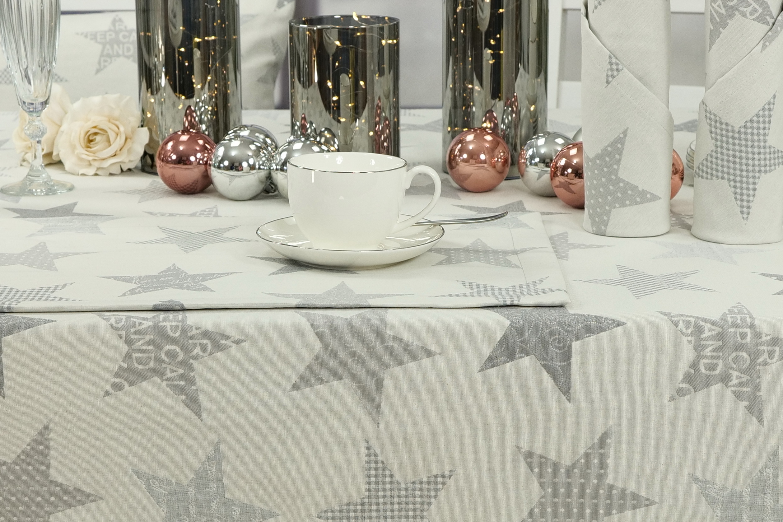 Moderne Weihnachtstischdecke Grau Hellgrau Sterne Breite 100 cm