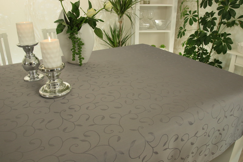 Damast Tischdecke Fleckschutz Grau Taupe Muster Breite 150 cm