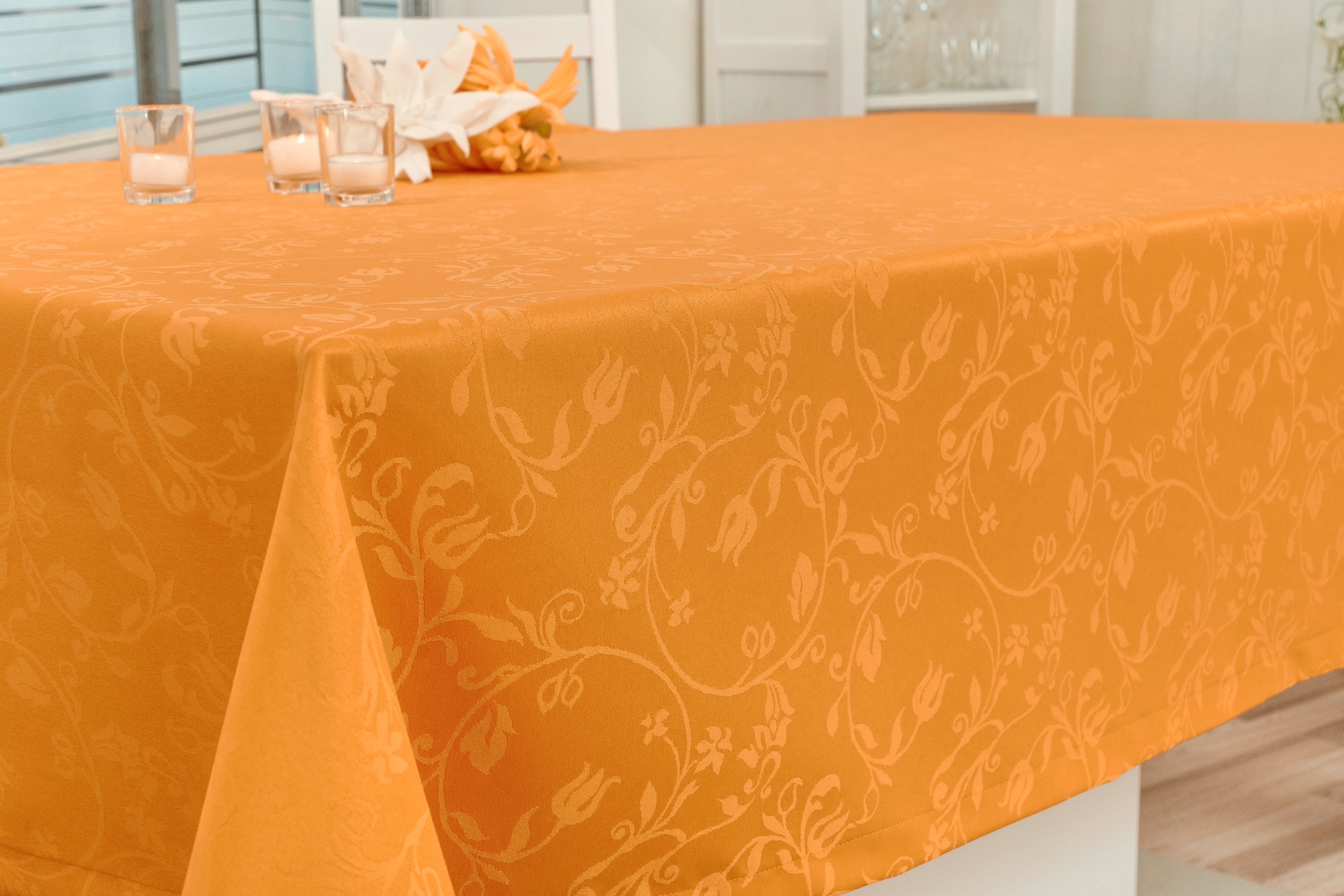 Tischdecke mit Fleckschutz Orange Blütenranke Fresh Breite 100 cm