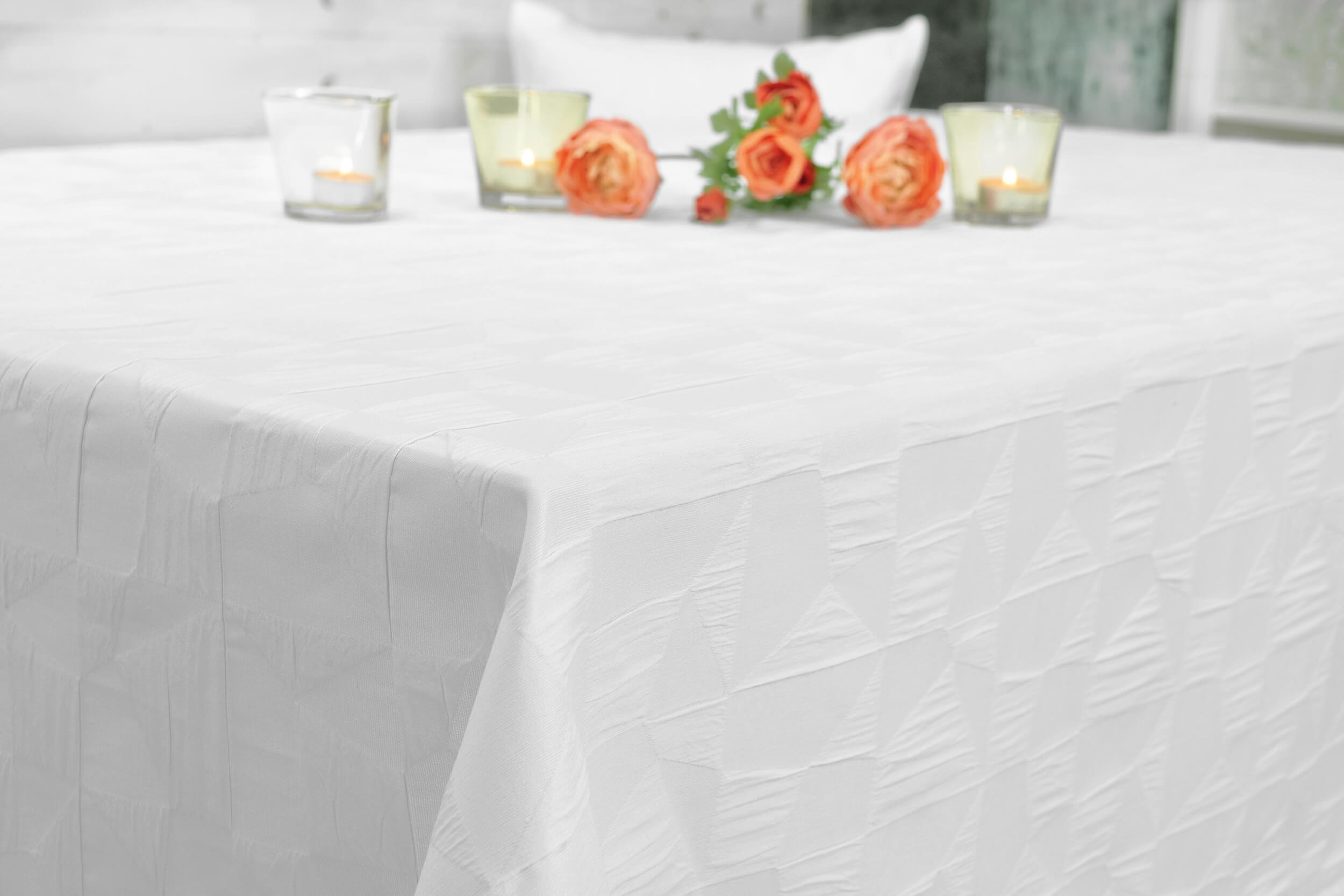 Recycled Tischdecke Weiß einfarbig mit Muster Loft Breite 120 cm
