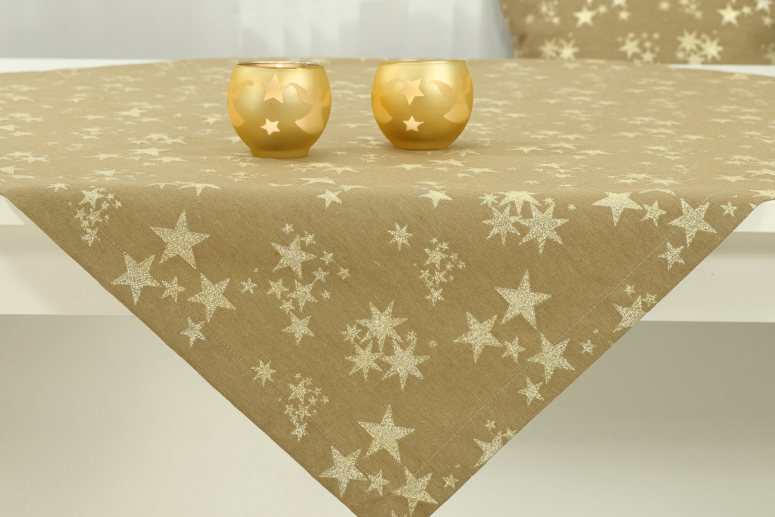 Tischdecke mit Fleckschutz Sand Gold Sternenpracht ab 80x80 cm - 200x200 cm QUADRATISCH