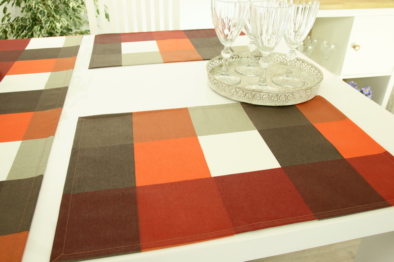 Tischset abwaschbar Braun Orange Rot Bunt kariert janita Größe 32x42 cm