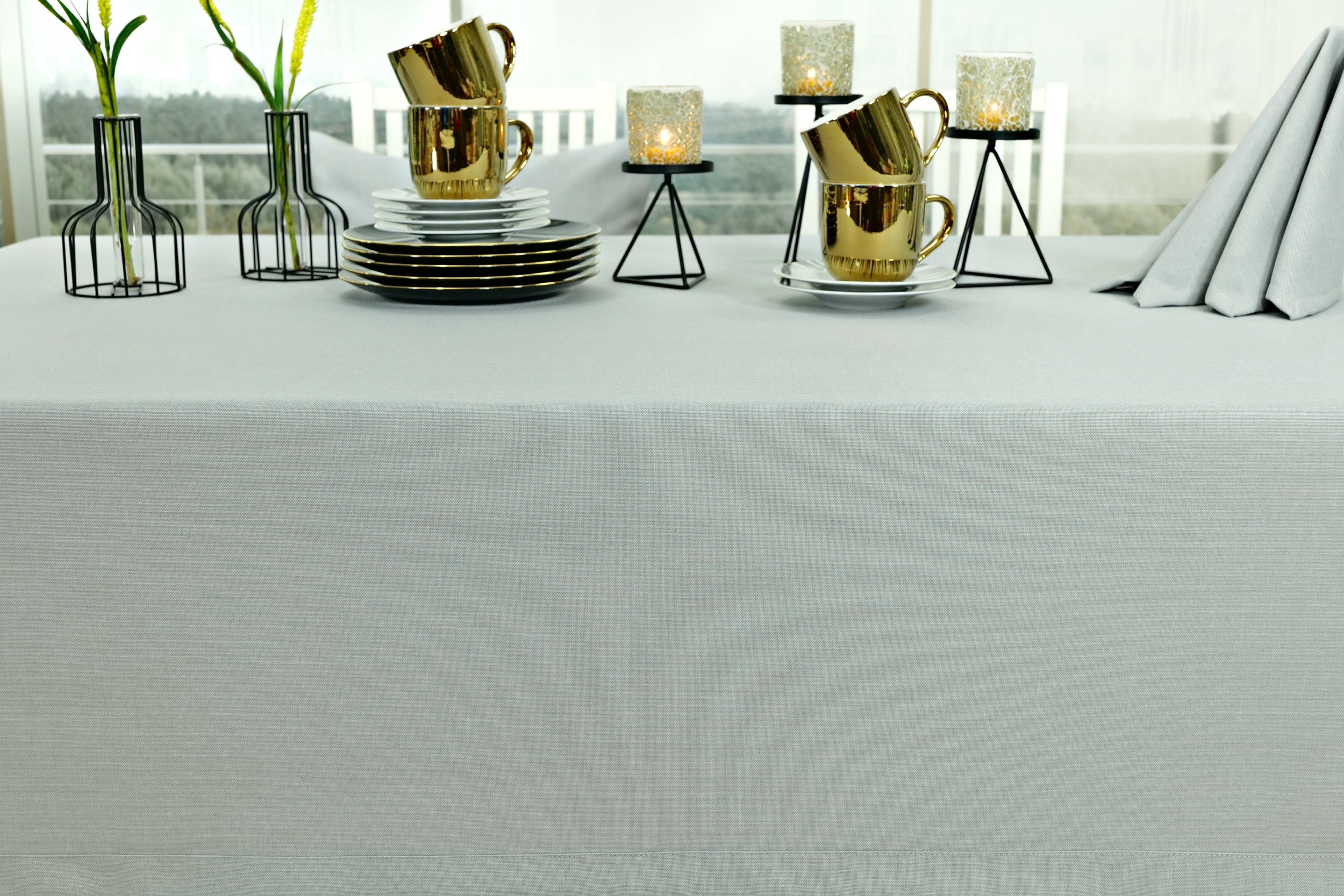 Tischdecke mit Fleckschutz Grau uni Leinenoptik Valerie Breite 140 cm