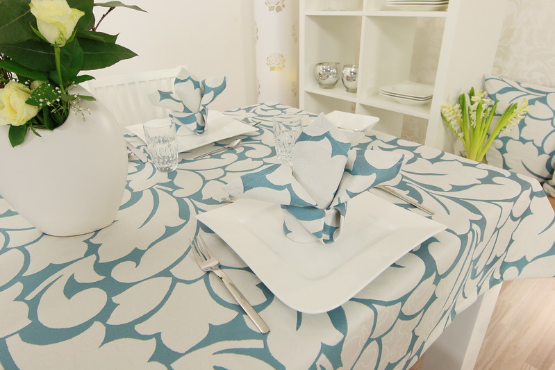 Tischwäsche Queens Azurblau Muster Breite 110 cm