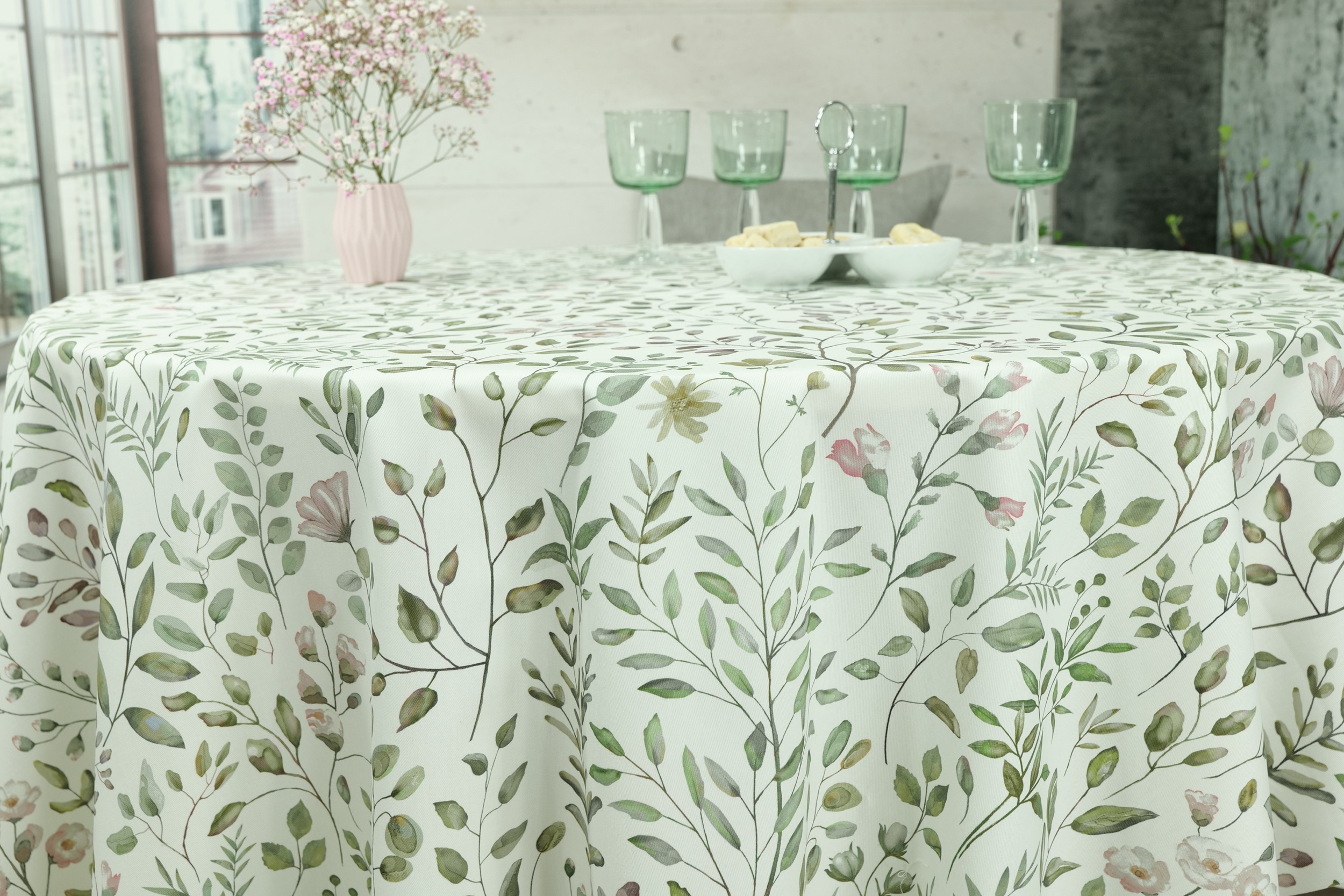 Tischdecke abwaschbar Muster Rosa Oliv Mariella ab 80 cm bis 138 cm RUND