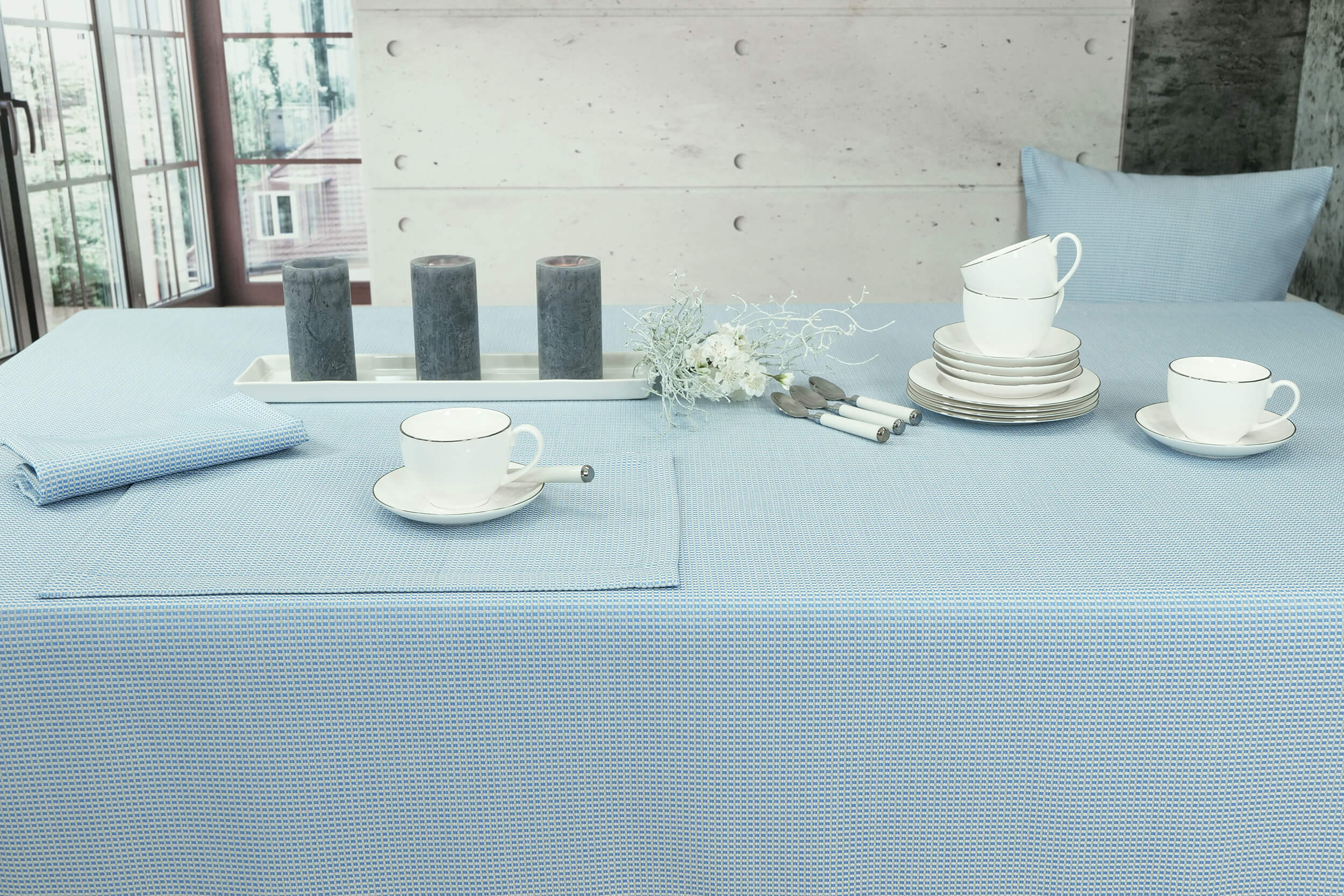 Garten Tischdecke mit Fleckschutz Blau Muster Philadelphia Breite 150 cm