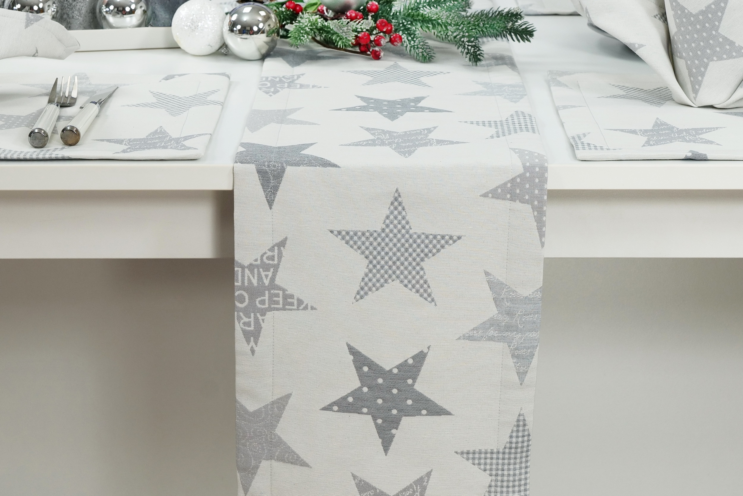 Moderne Tischläufer Grau Hellgrau Sterne Breite 40 cm