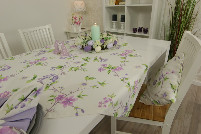 Tischdecke Floral mit Lavendel Blumen ab 80x80 cm - 200x200 cm QUADRATISCH