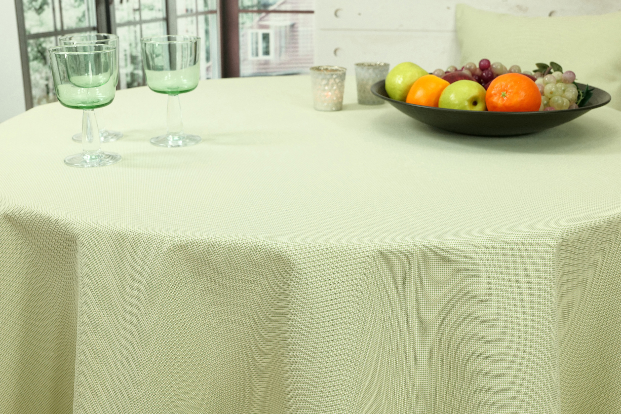 Tischdecke mit Fleckschutz Hellgrün uni Manchester ab 80 cm bis 200 cm RUND