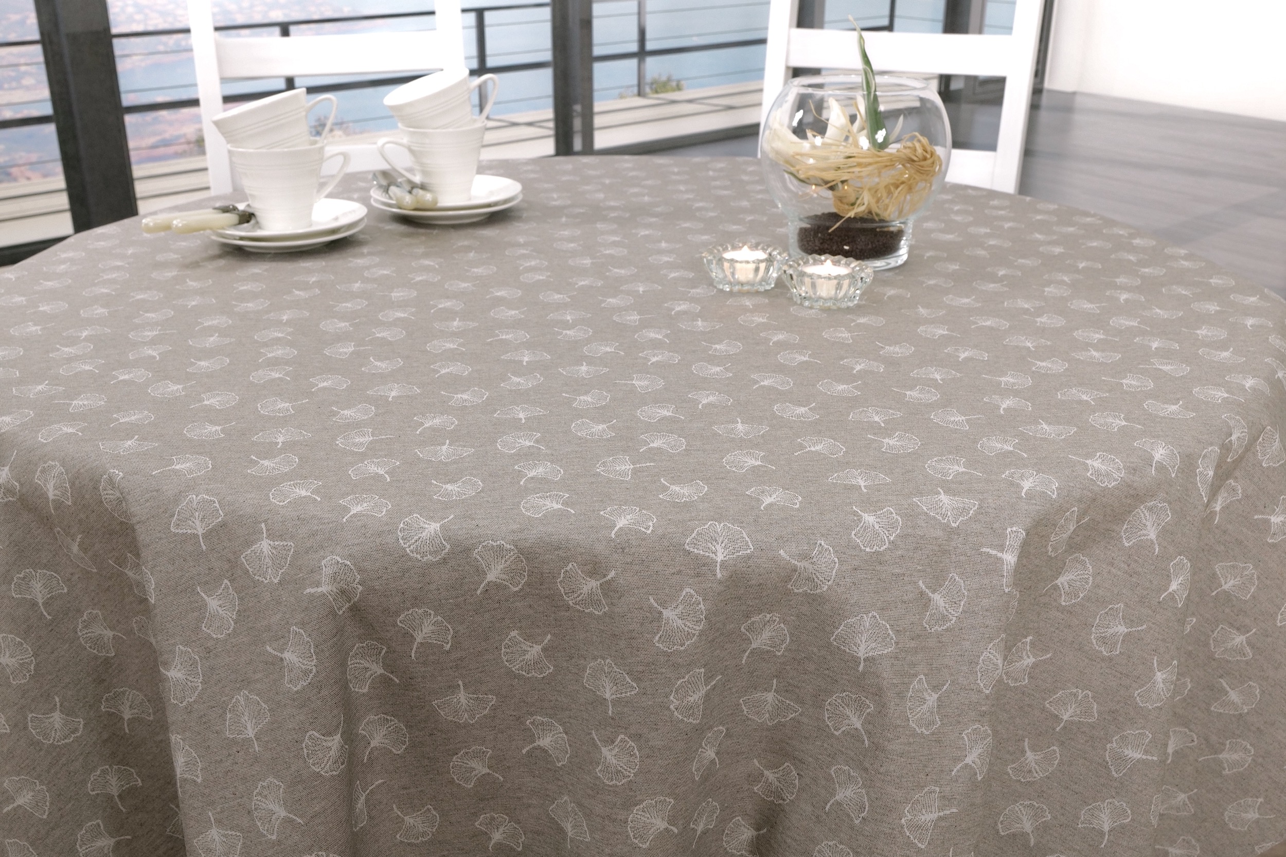 Tischdecke abwaschbar Taupe Muster Malta ab Ø 80 cm bis 178 cm RUND