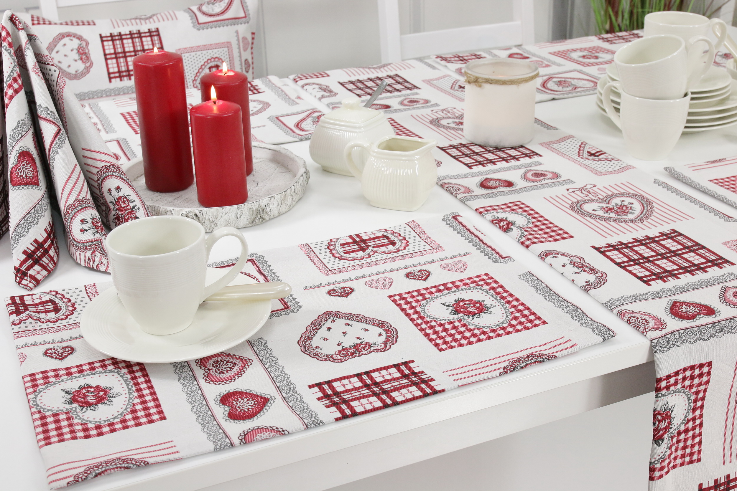 Landhaus Tischsets Beige Rot Valentin Größe 30x48 cm Platzset