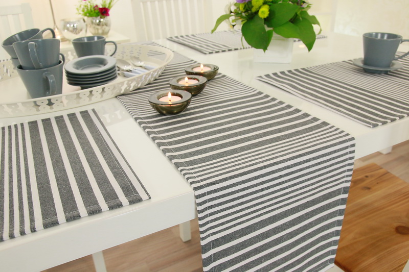 Abwaschbare Tischläufer Anthrazit Weiß Streifen Breite 30 cm