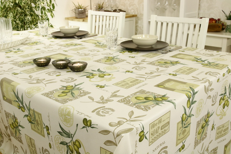 Abwaschbare Tischdecke Olive Muster LONA Breite 130 cm
