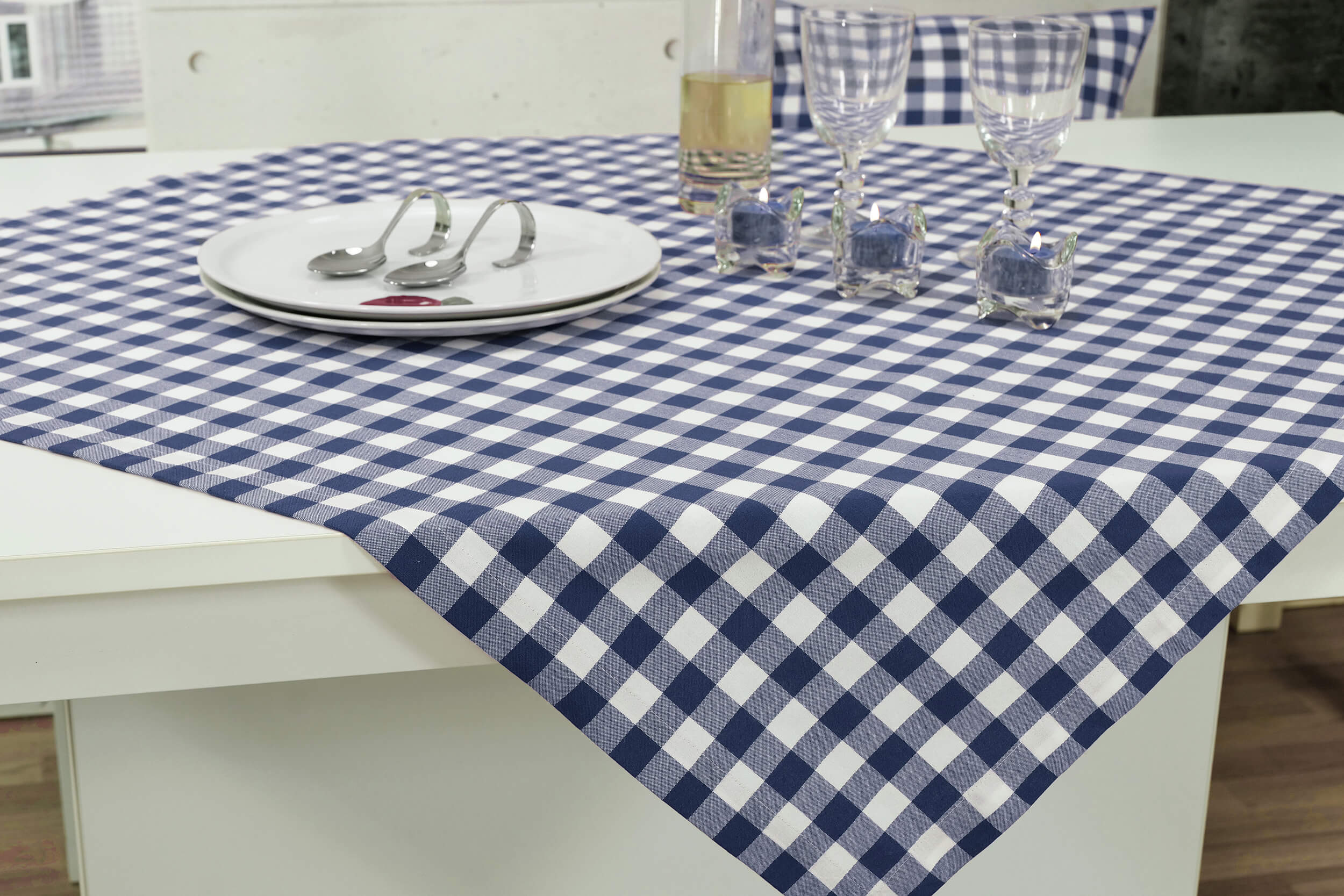 Karierte Tischdecke Blau Weiß Cuadros ab 80x80 cm – 150x150 cm QUADRATISCH