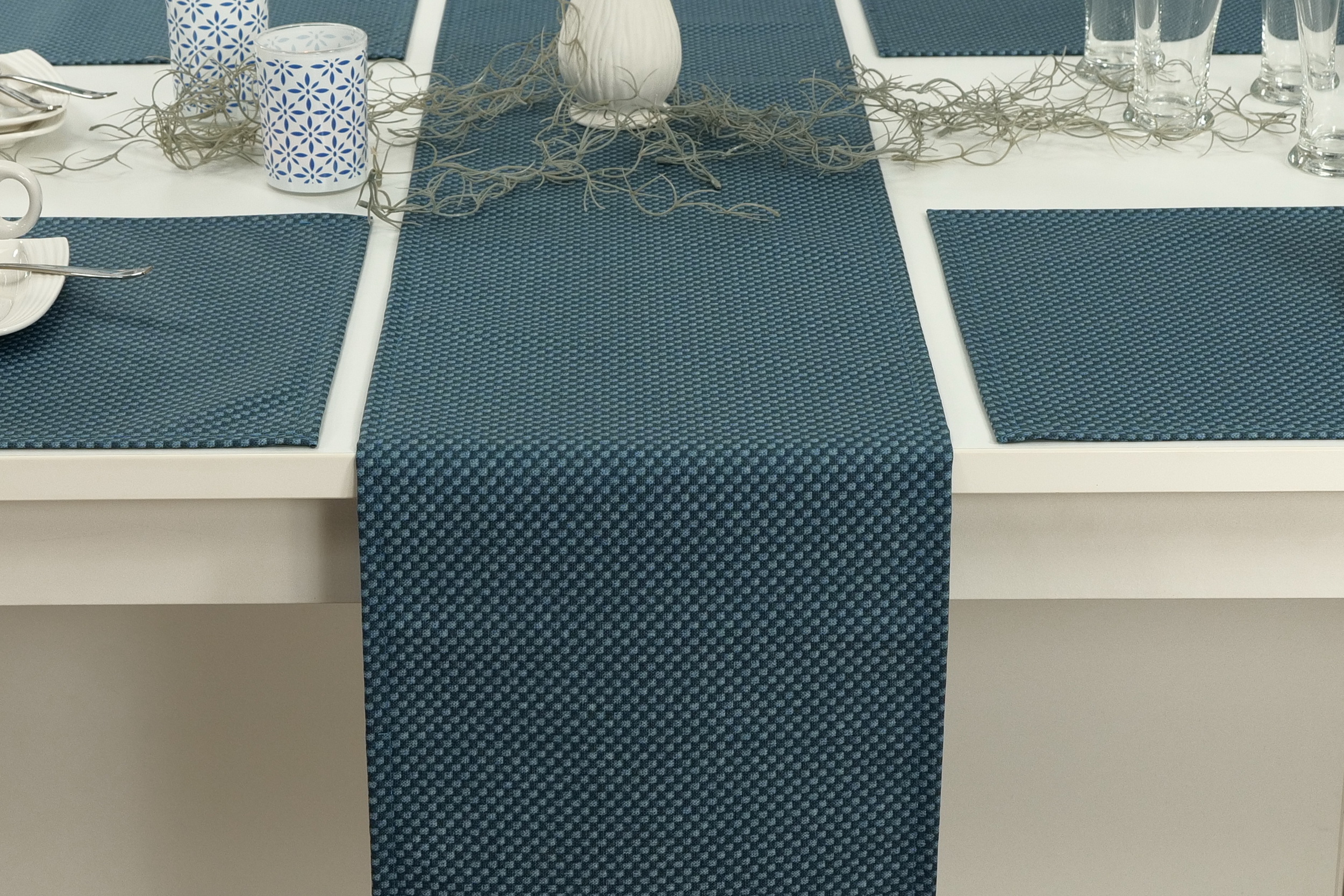 Abwaschbare Anti Rutsch Tischläufer Blau gemustert Peculiari Breite 40 cm
