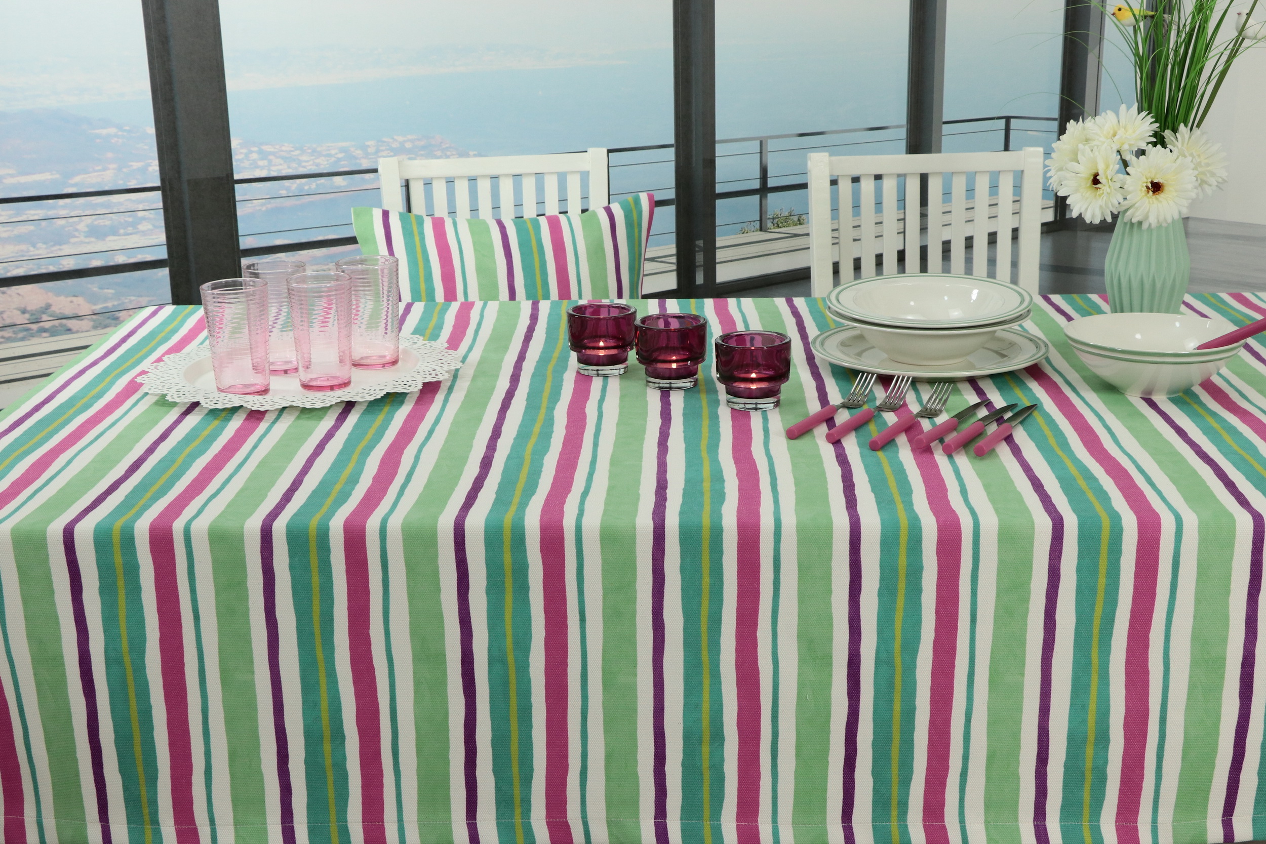 Garten Tischdecke mit Fleckschutz Perl Pink gestreift Breite 140 cm